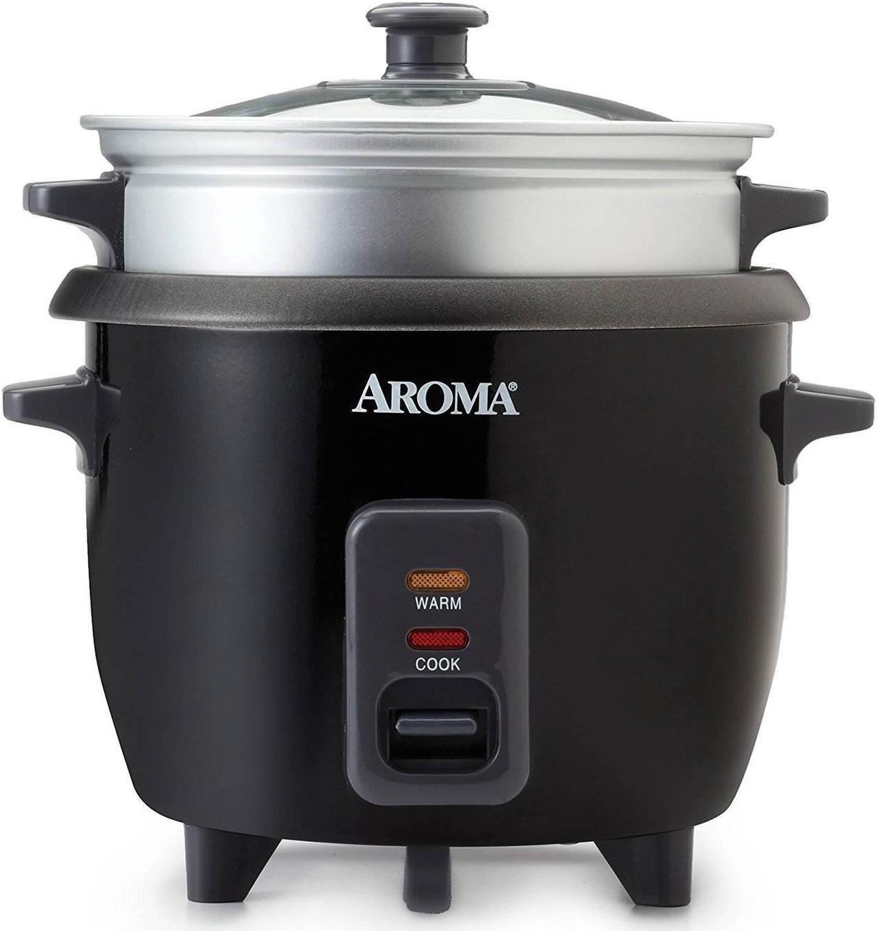 Alt view image 4 of 8 - Aroma 6 Cup Cooked White Pot Style Rice Cooker & Food Steamer, Black