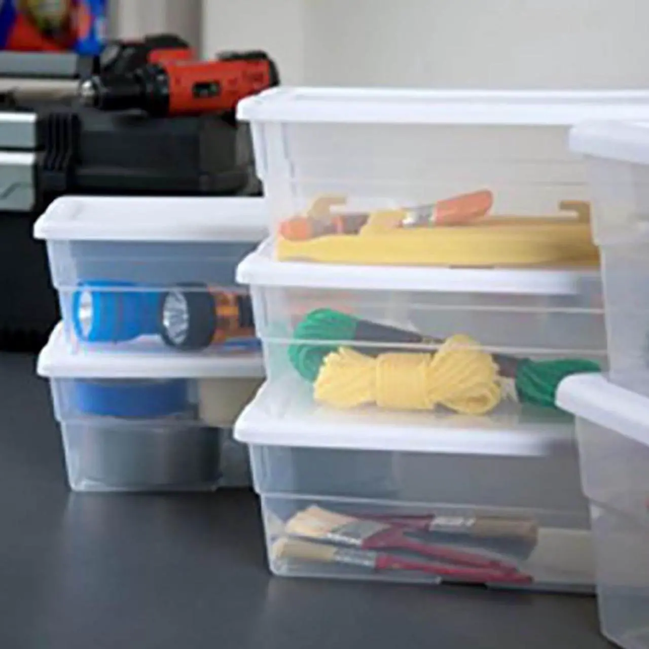 Alt view image 7 of 12 - Sterilite 6 Quart Clear Stacking Closet Storage Tote Container with White Lid