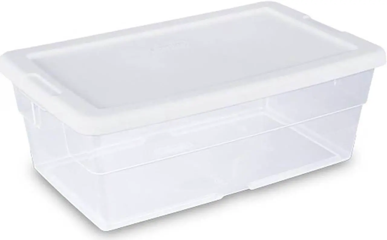 Alt view image 5 of 12 - Sterilite 6 Quart Clear Stacking Closet Storage Tote Container with White Lid