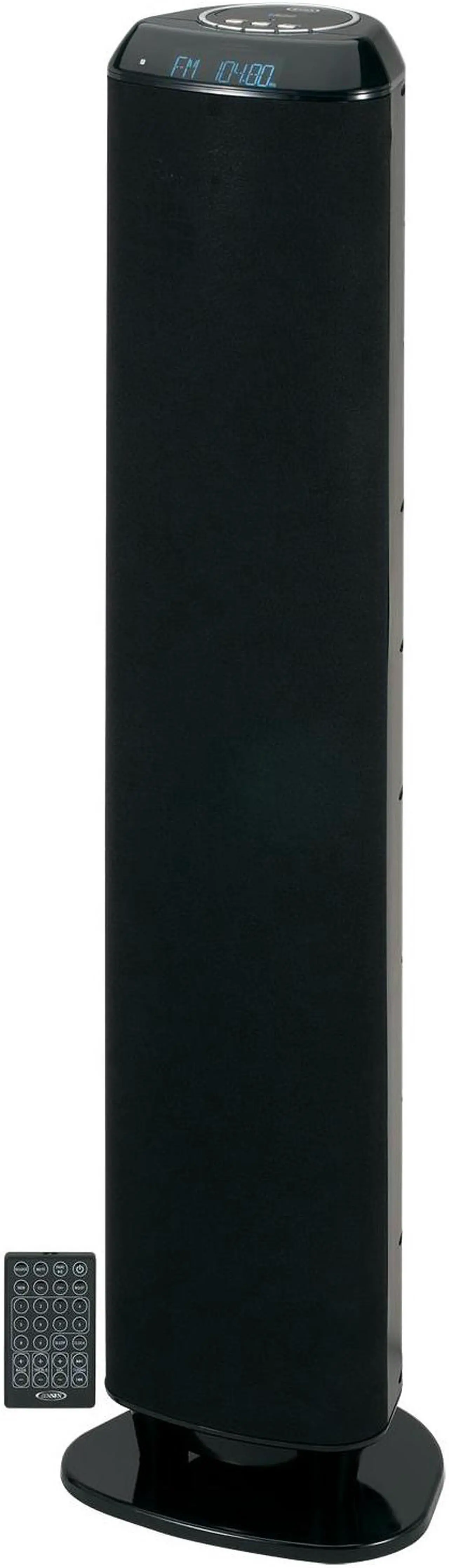 Main image of JENSEN SMPS1000 Bluetooth Wireless Tower Speaker with RCA Input Jack, Digital Clock, FM Stereo Radio, Aux In, Subwoo