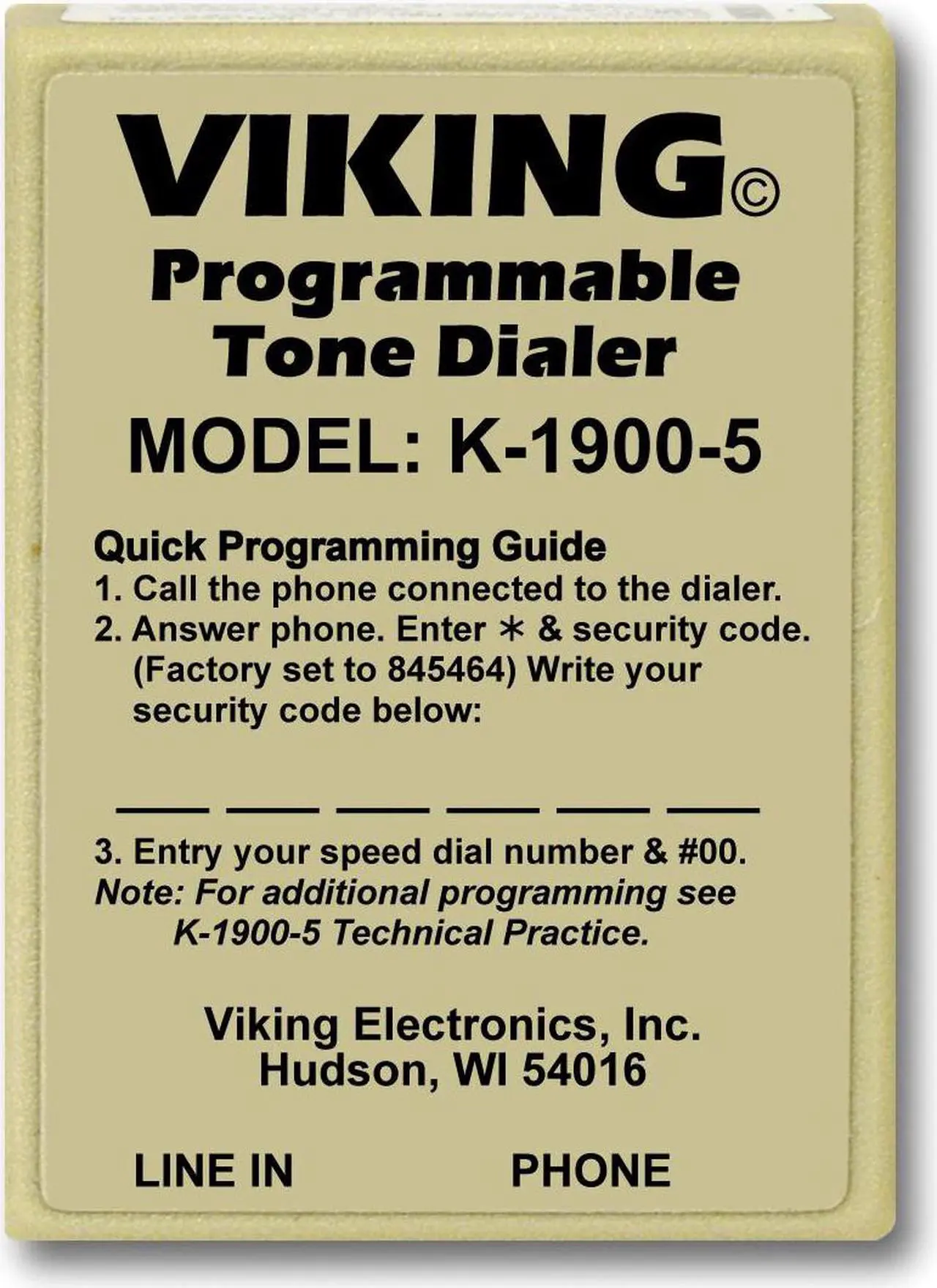 Main image of Viking Electronics - K-1900-5 - Viking Electronics K-1900-5 Touch Tone Dialer - 2.1 Width x 1 Depth x 2.9 Height