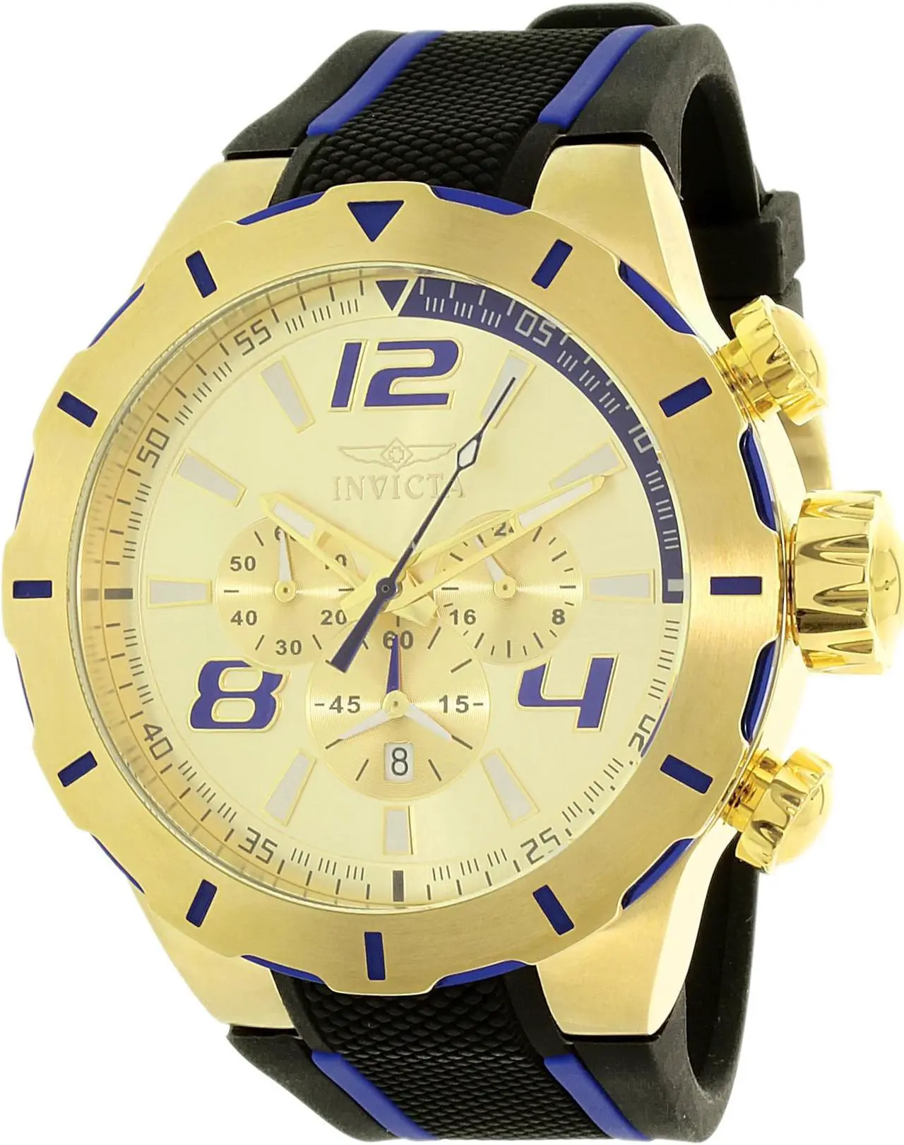 Alt view image 7 of 17 - Invicta 20107 Men's S1 Rally Chrono Black Polyurethane Gold-Tone Dial Blue Accents Watch