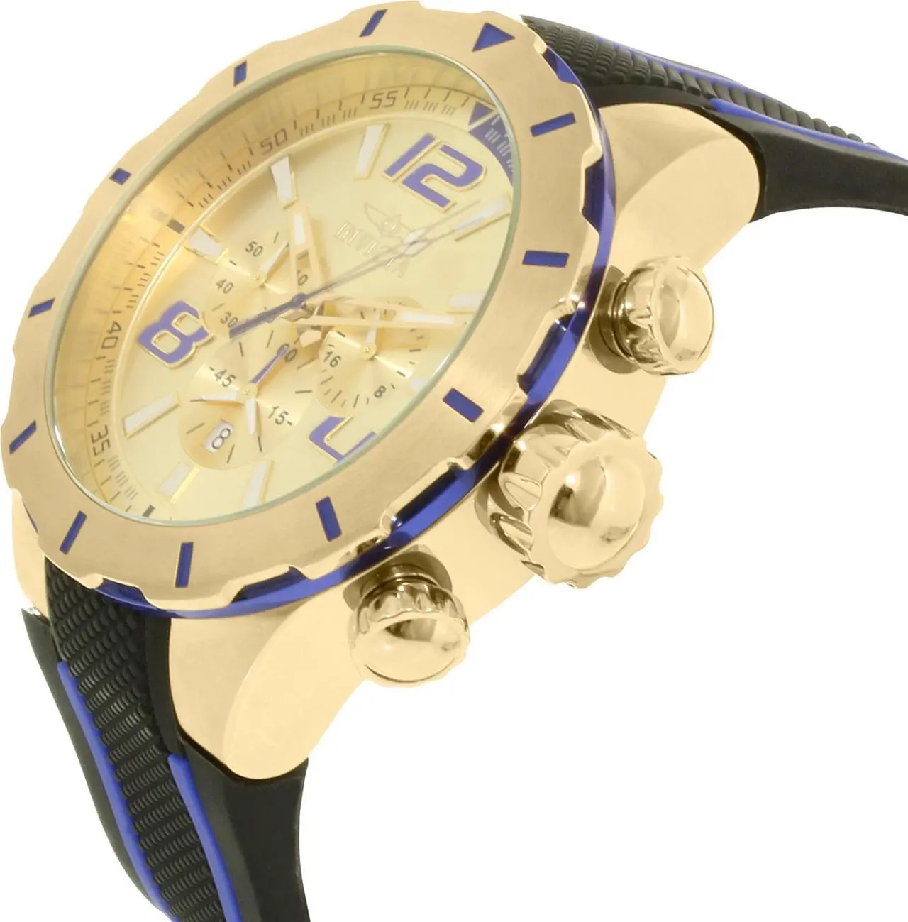 Alt view image 8 of 17 - Invicta 20107 Men's S1 Rally Chrono Black Polyurethane Gold-Tone Dial Blue Accents Watch