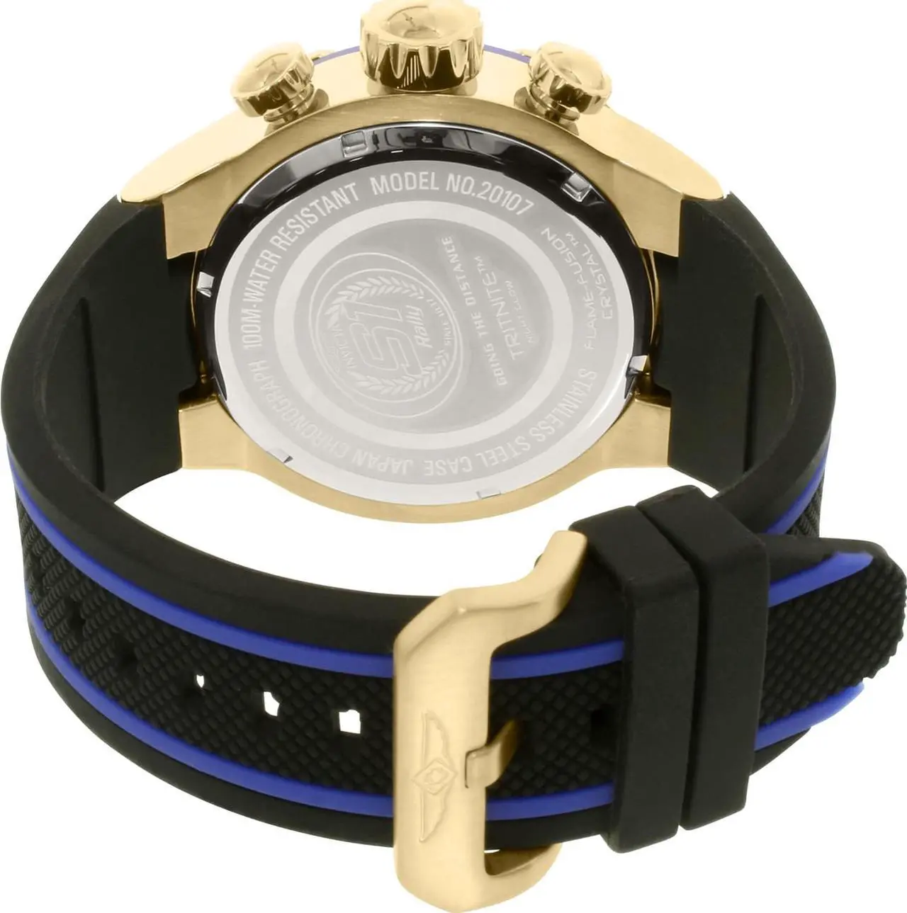 Alt view image 9 of 17 - Invicta 20107 Men's S1 Rally Chrono Black Polyurethane Gold-Tone Dial Blue Accents Watch