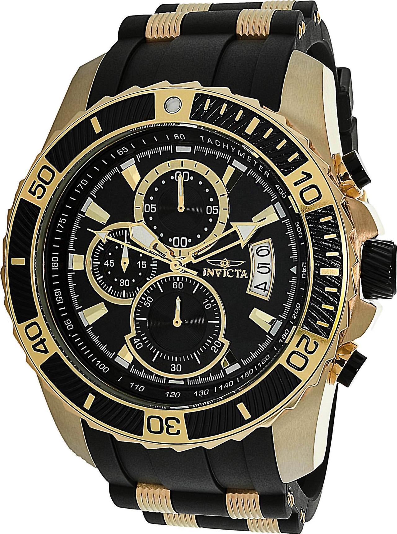 Alt view image 3 of 14 - Invicta 22430 Men's Pro Diver Chronograph Black Silicone & Pu Black Dial 18K Gp Ss Watch