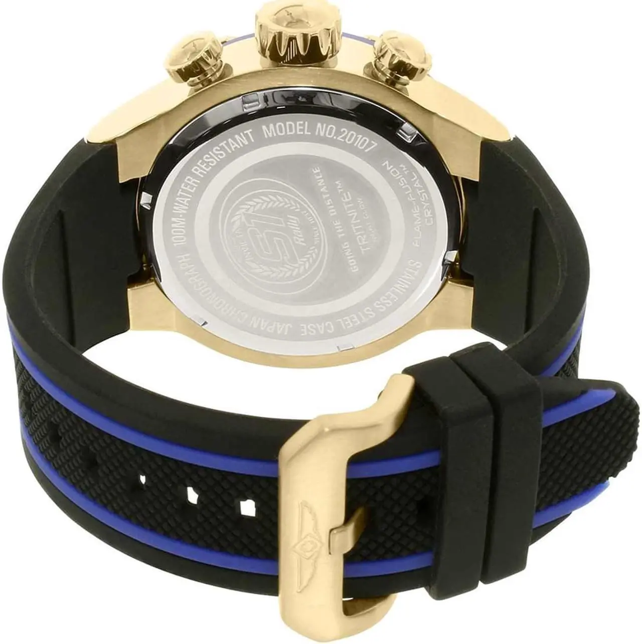Alt view image 14 of 17 - Invicta 20107 Men's S1 Rally Chrono Black Polyurethane Gold-Tone Dial Blue Accents Watch