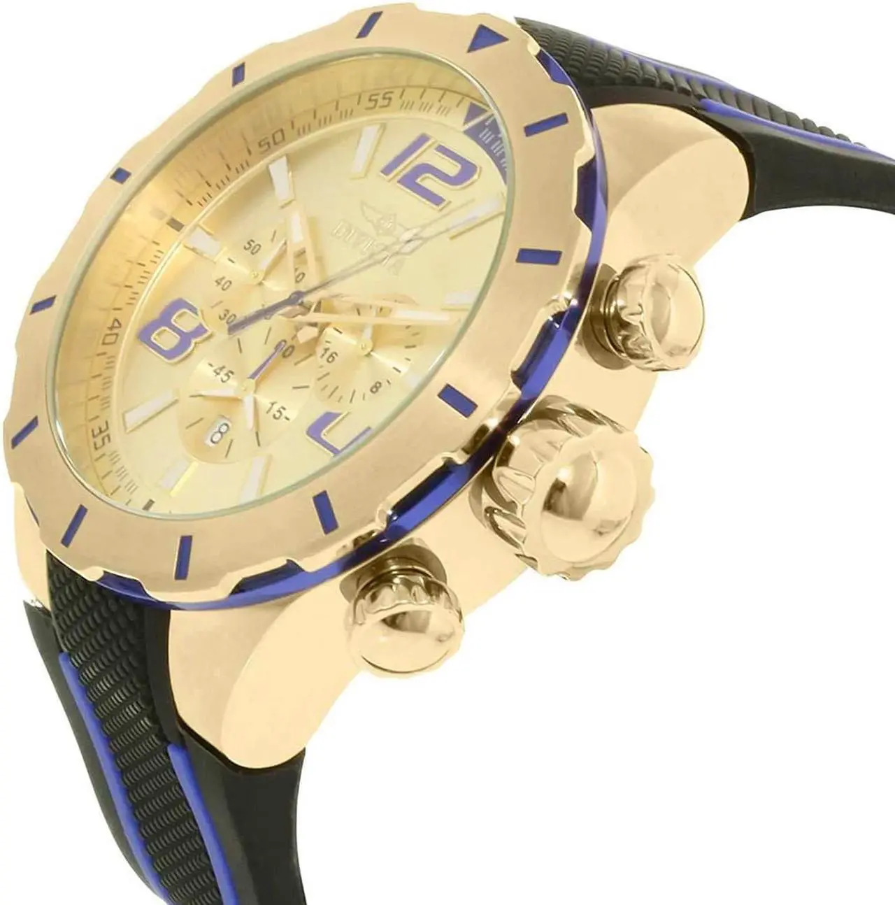 Alt view image 13 of 17 - Invicta 20107 Men's S1 Rally Chrono Black Polyurethane Gold-Tone Dial Blue Accents Watch
