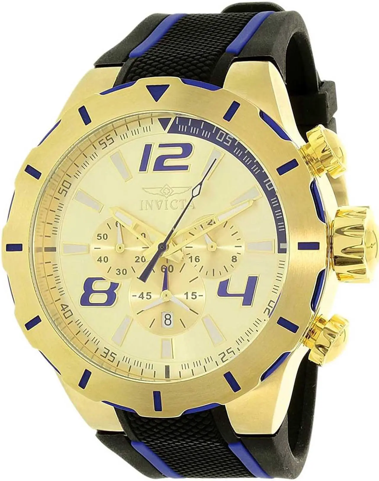 Alt view image 12 of 17 - Invicta 20107 Men's S1 Rally Chrono Black Polyurethane Gold-Tone Dial Blue Accents Watch
