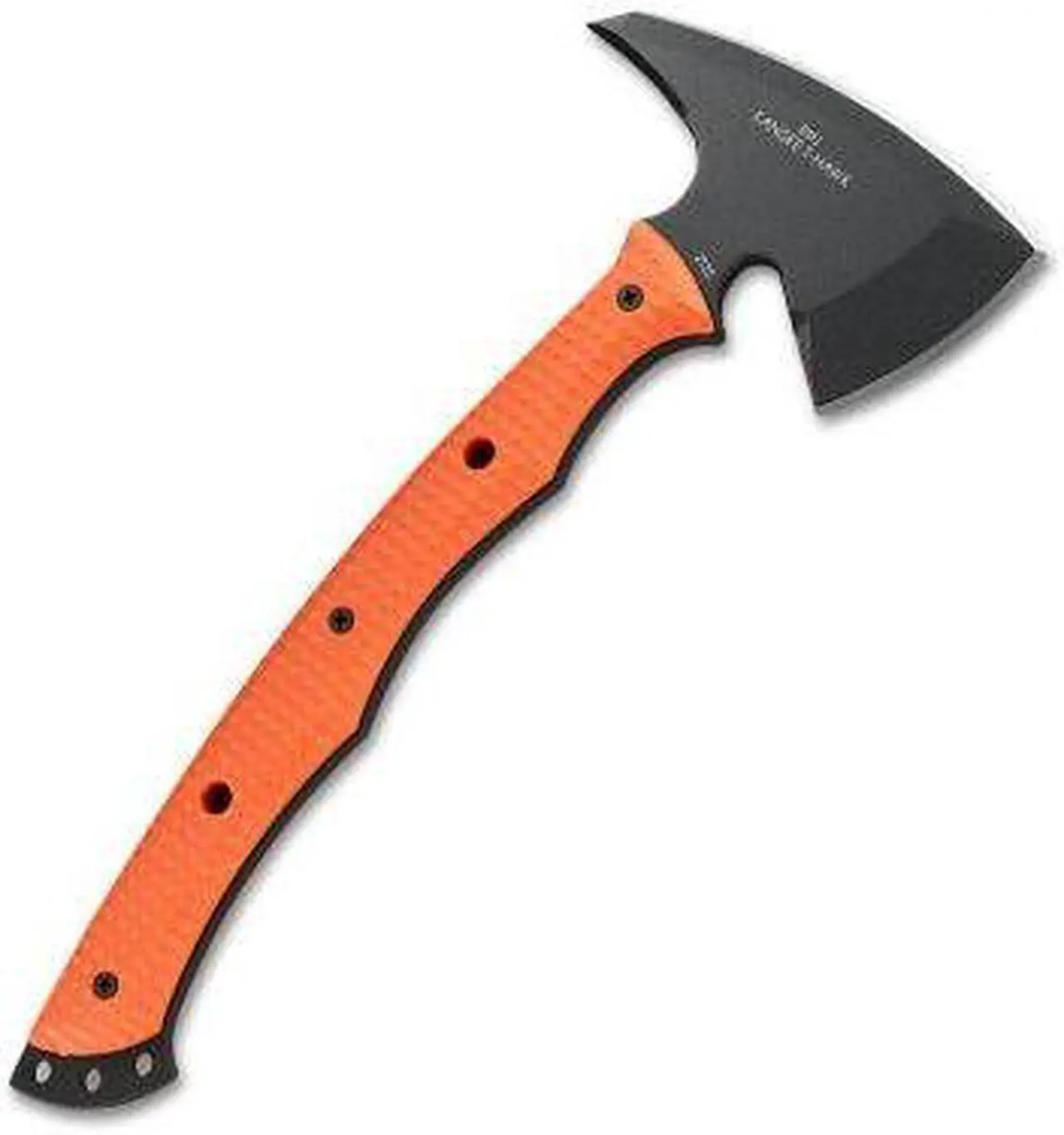 Alt view image 4 of 6 - CRKT RMJ Kangee T-Hawk ER-Tomahawk w axe edge front, orange Kydex sheath 2725ER
