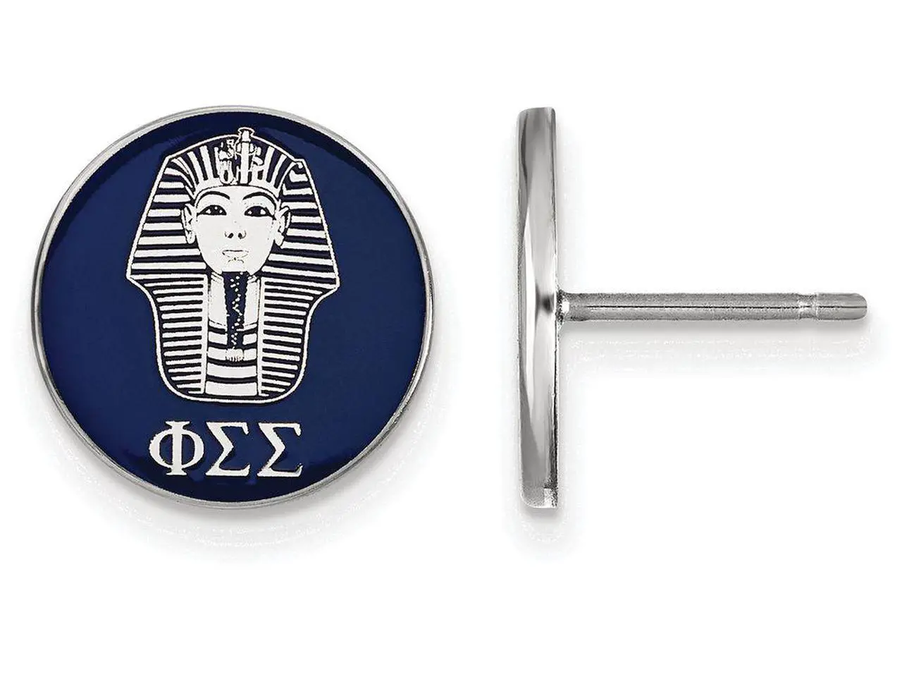Alt view image 6 of 9 - Sterling Silver Phi Sigma Sigma Blue Enamel Logo Post Earrings