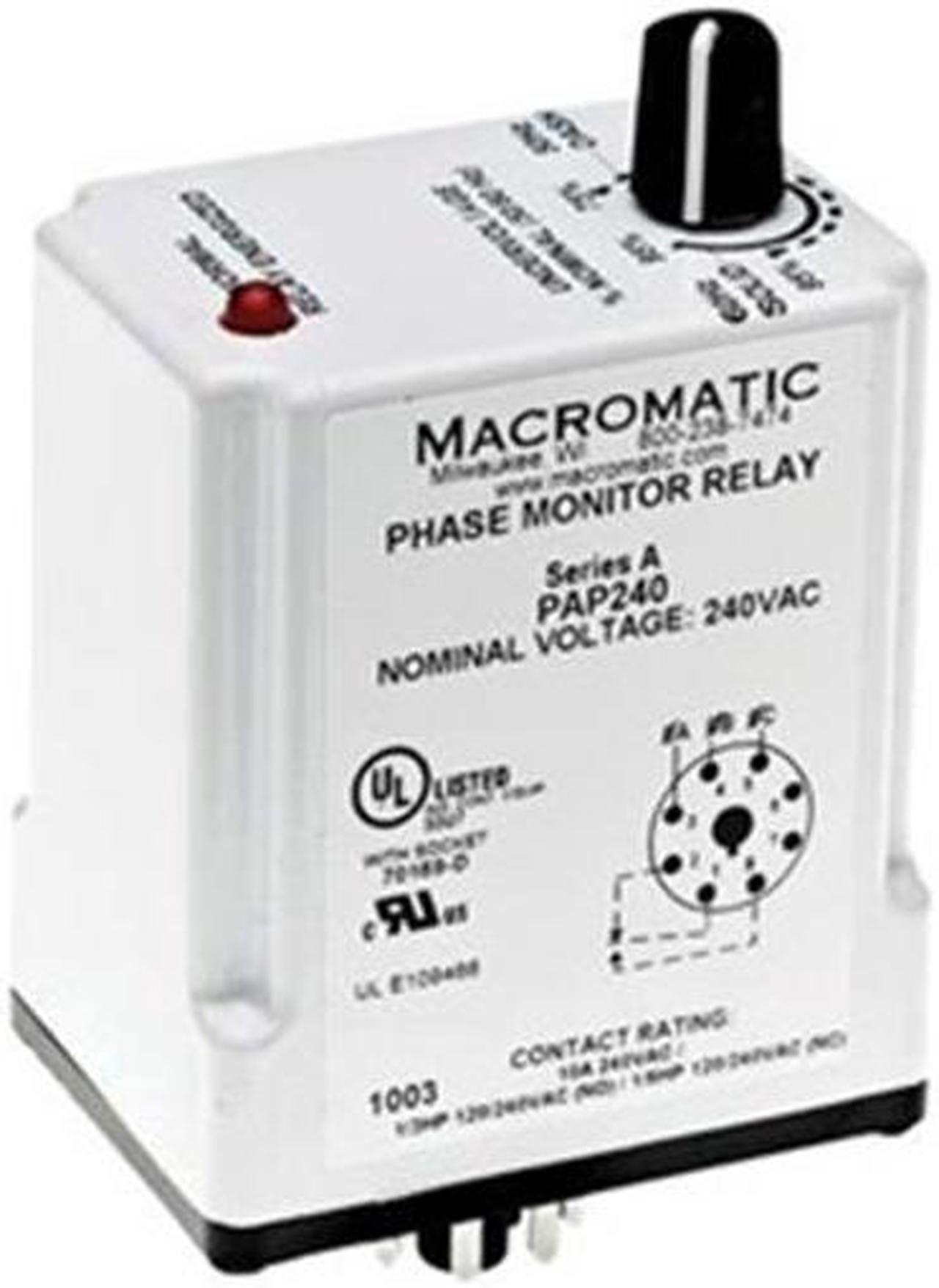 Main image of MACROMATIC PAP240 3 Phase Monitor Relay,SPDT,240VAC,8 Pin
