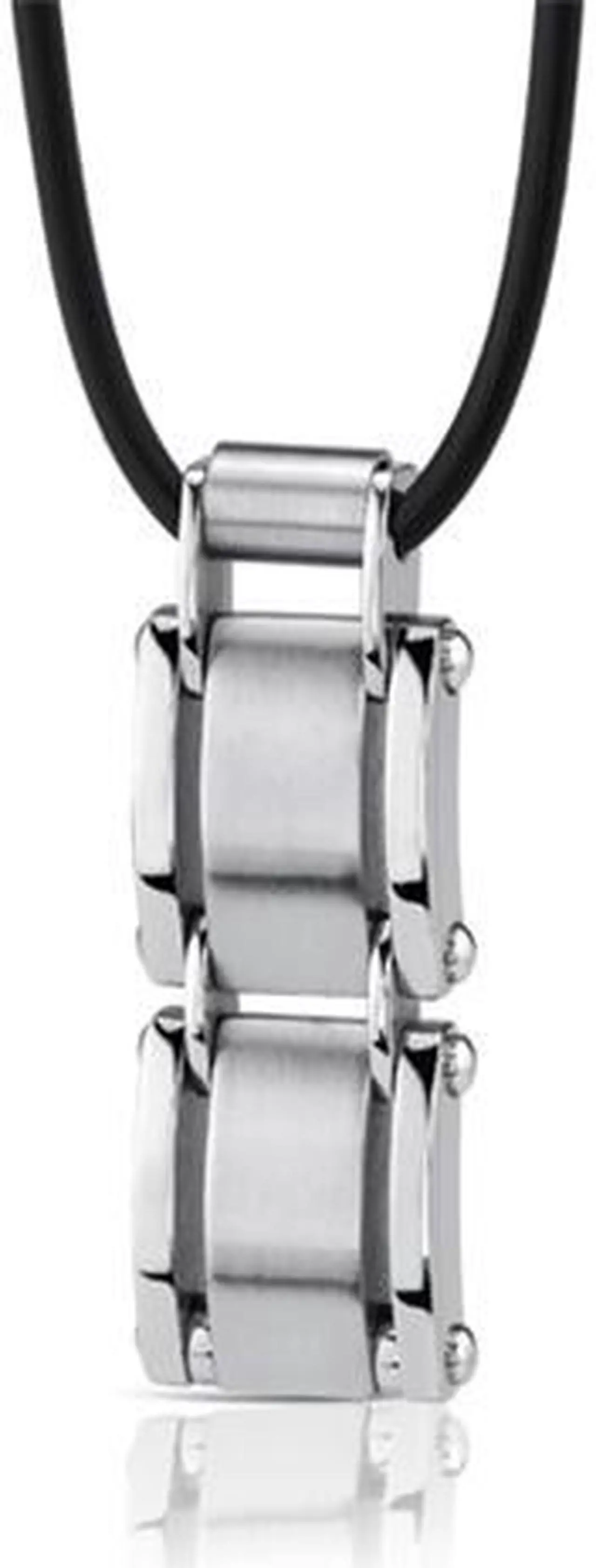Main image of A-Lister Guy: Stainless Steel Rectangular Link Pendant on Rubber Cord for Men