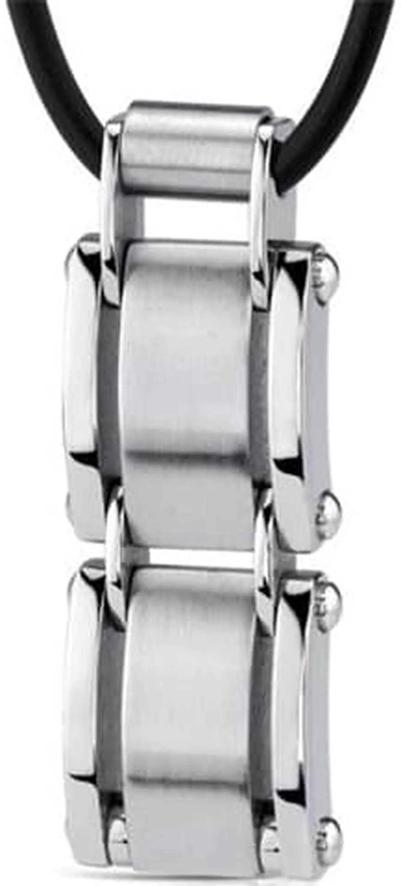 Alt view image 2 of 5 - A-Lister Guy: Stainless Steel Rectangular Link Pendant on Rubber Cord for Men