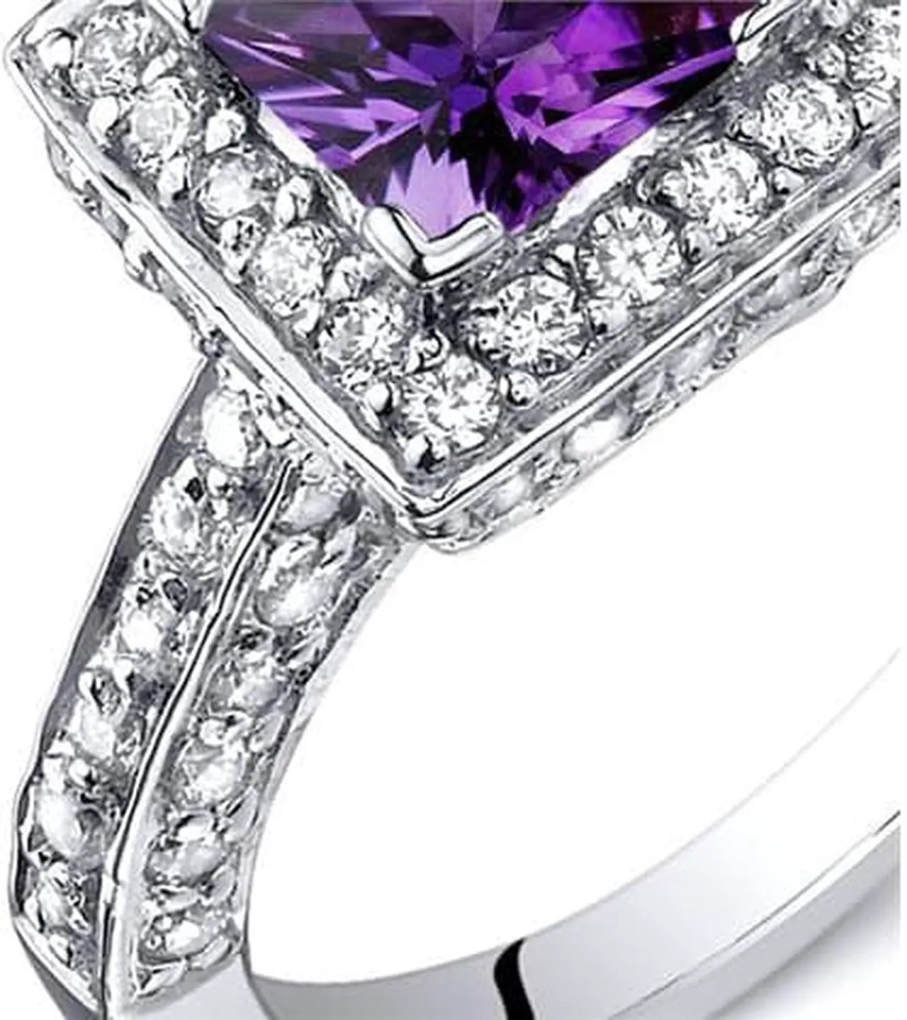 Alt view image 2 of 5 - Princess Cut 0.75 Carats Amethyst Engagement Ring in Sterling Silver Size 5