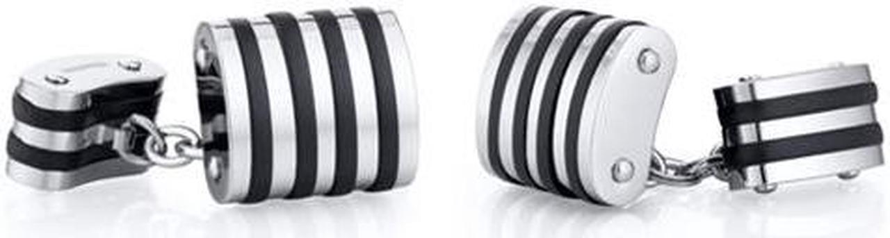 Main image of Unique Black Stripe Polished Titanium Chain Style Mens Cufflinks