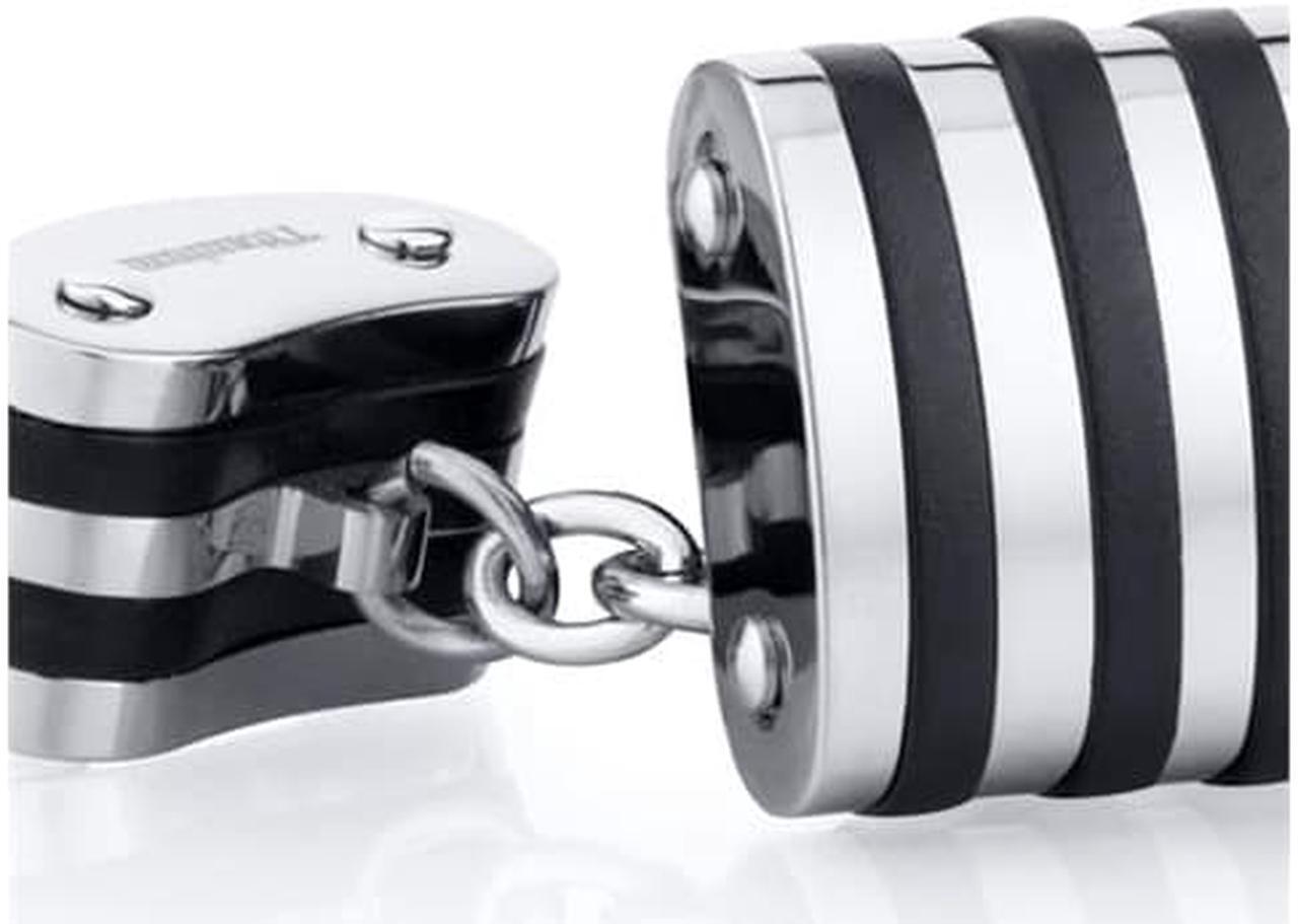 Alt view image 2 of 4 - Unique Black Stripe Polished Titanium Chain Style Mens Cufflinks