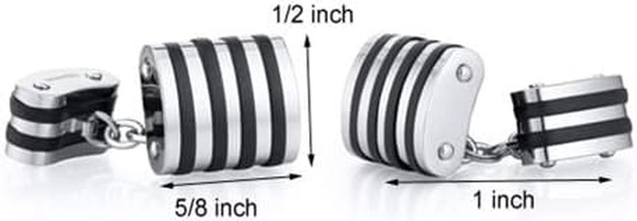 Alt view image 3 of 4 - Unique Black Stripe Polished Titanium Chain Style Mens Cufflinks