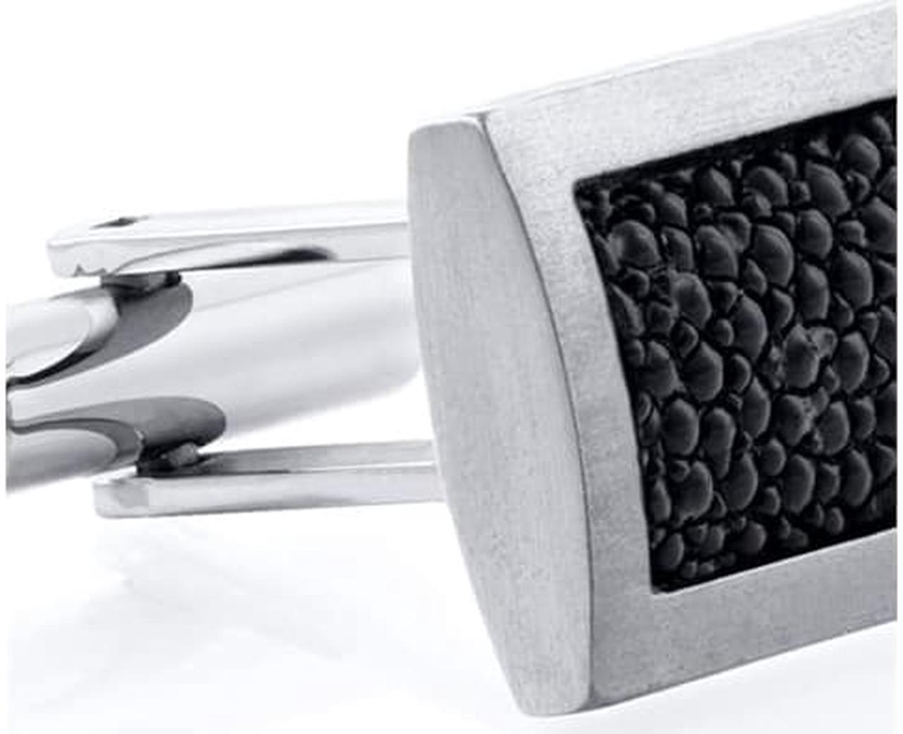 Alt view image 2 of 4 - Black Bubble Texture Rectangular Brushed Finish Titanium Mens Cufflinks