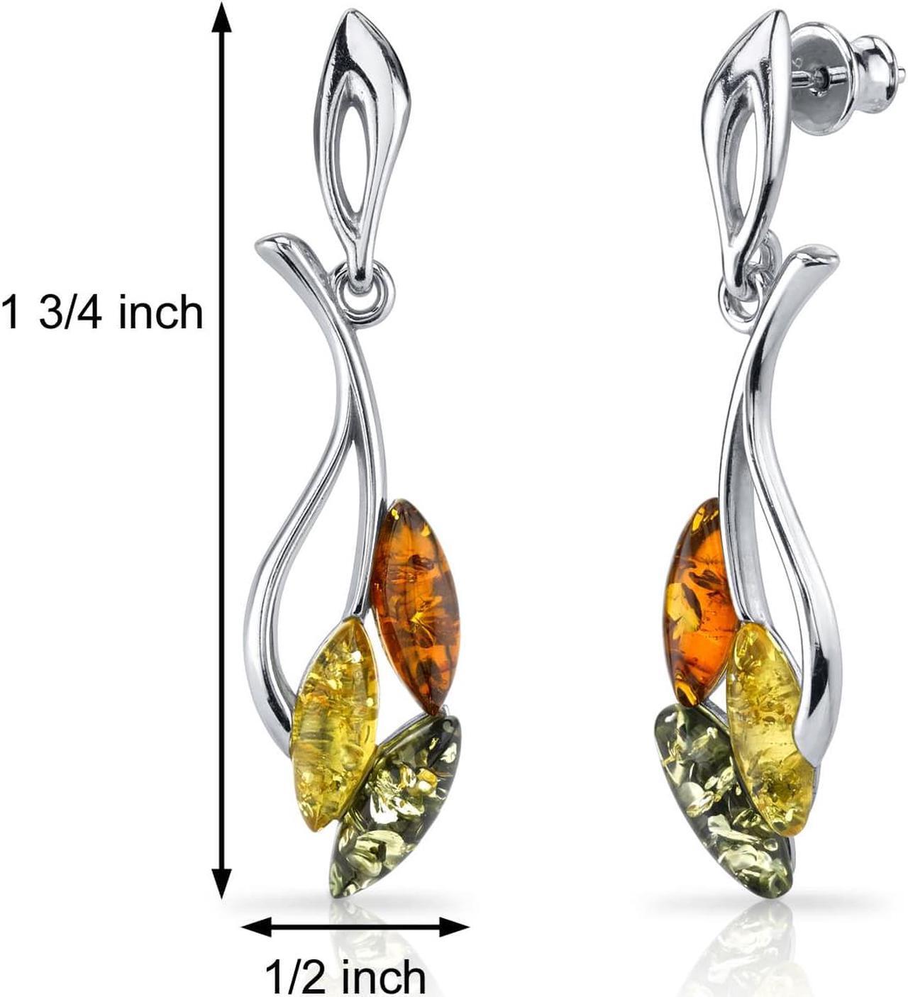 Alt view image 2 of 6 - Oravo Baltic Amber Leaf Dangle Earrings Sterling Silver Multiple Color