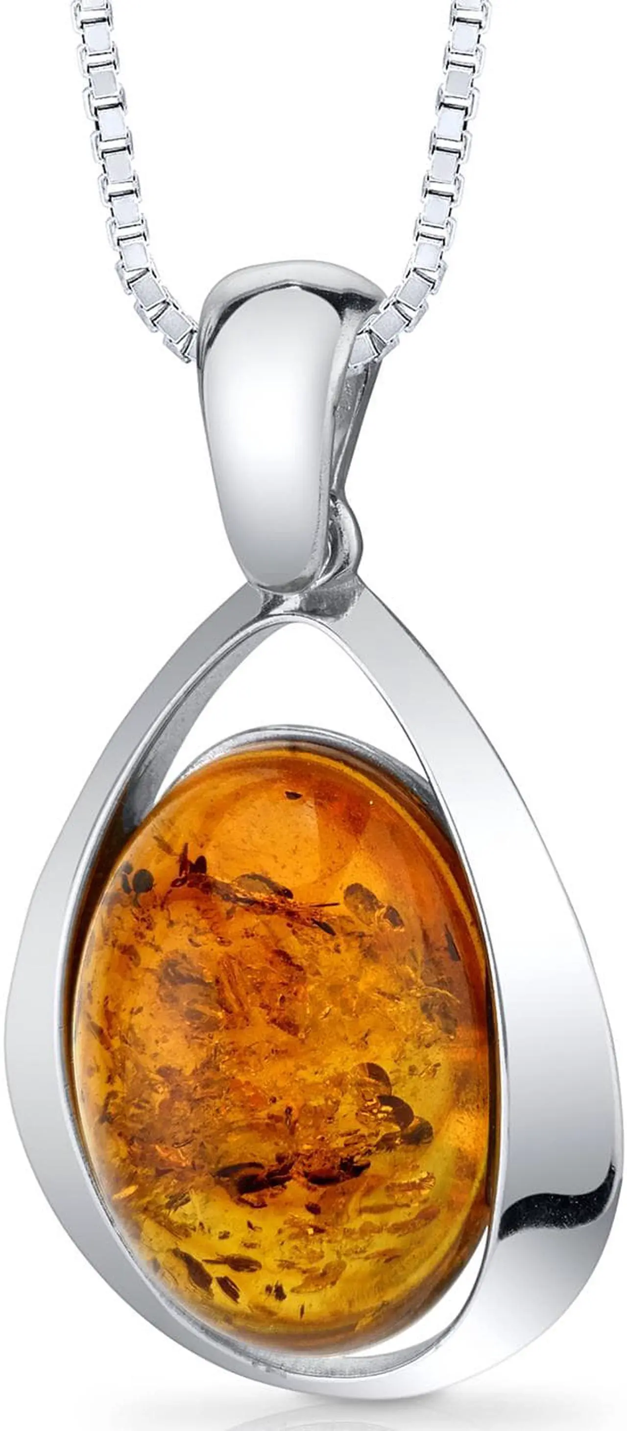 Main image of Oravo Baltic Amber Large Pendant Necklace Sterling Silver Cognac Color Oval Shape, 18"