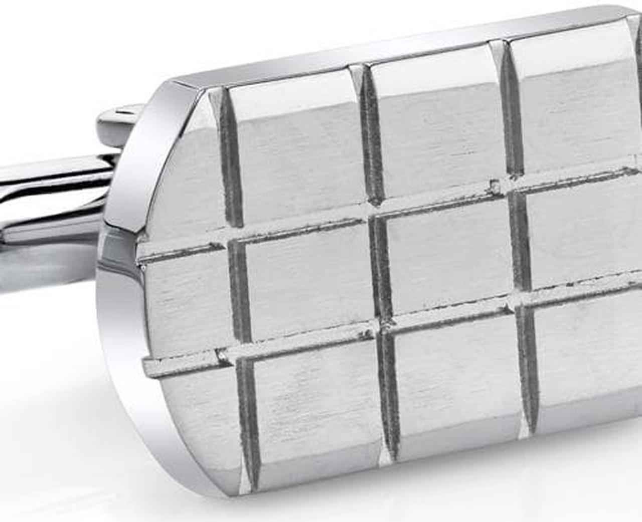 Alt view image 2 of 4 - Brick Pattern Brushed Stainless Steel Cufflinks