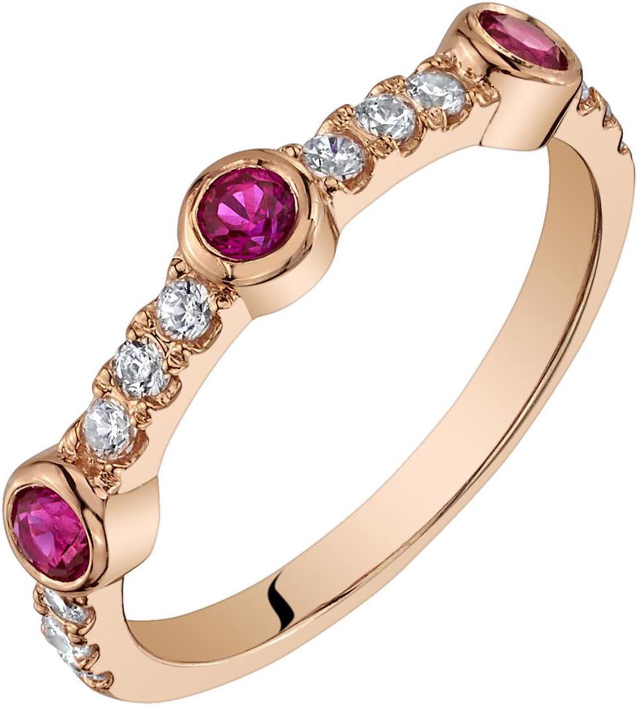 Main image of 0.25 Carats Created Ruby Stackable Ring Half Eternity Band in Rose-Tone Sterling Silver