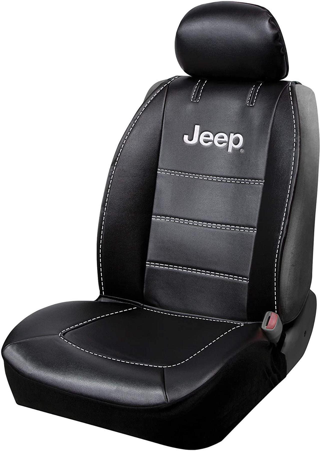 Alt view image 2 of 7 - Plasticolor 008631R01 Jeep Deluxe Seat Cover Embrodired Logo High Contrast Stitching Premium 3 Piece Sideless Car Truck or SUV Seatcover with Cargo Pocket