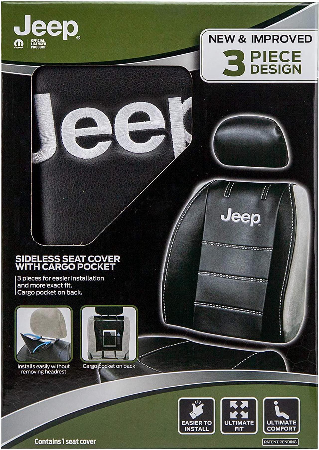 Alt view image 4 of 7 - Plasticolor 008631R01 Jeep Deluxe Seat Cover Embrodired Logo High Contrast Stitching Premium 3 Piece Sideless Car Truck or SUV Seatcover with Cargo Pocket
