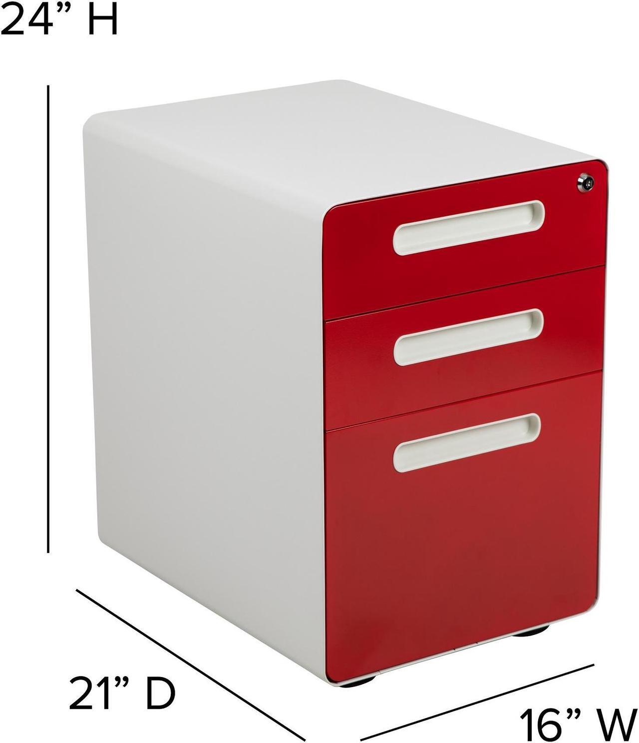 Alt view image 15 of 20 - Flash Furniture 3-Drawer Cabinet Legal & Letter Files White/Red 21" (HZ-AP53501RDWH)