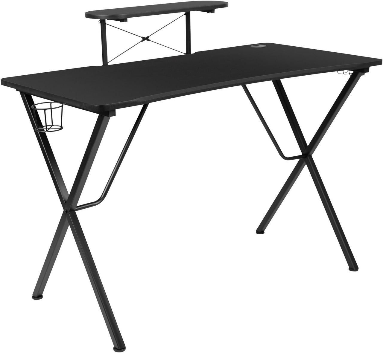 Alt view image 19 of 20 - Black Gaming Desk and Gray/Black Racing Chair Set with Cup Holder, Headphone Hook, and Monitor/Smartphone Stand