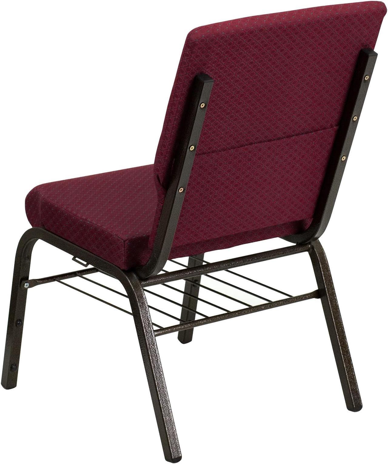 Alt view image 8 of 20 - HERCULES Series 18.5''W Church Chair in Burgundy Patterned Fabric with Book Rack - Gold Vein Frame