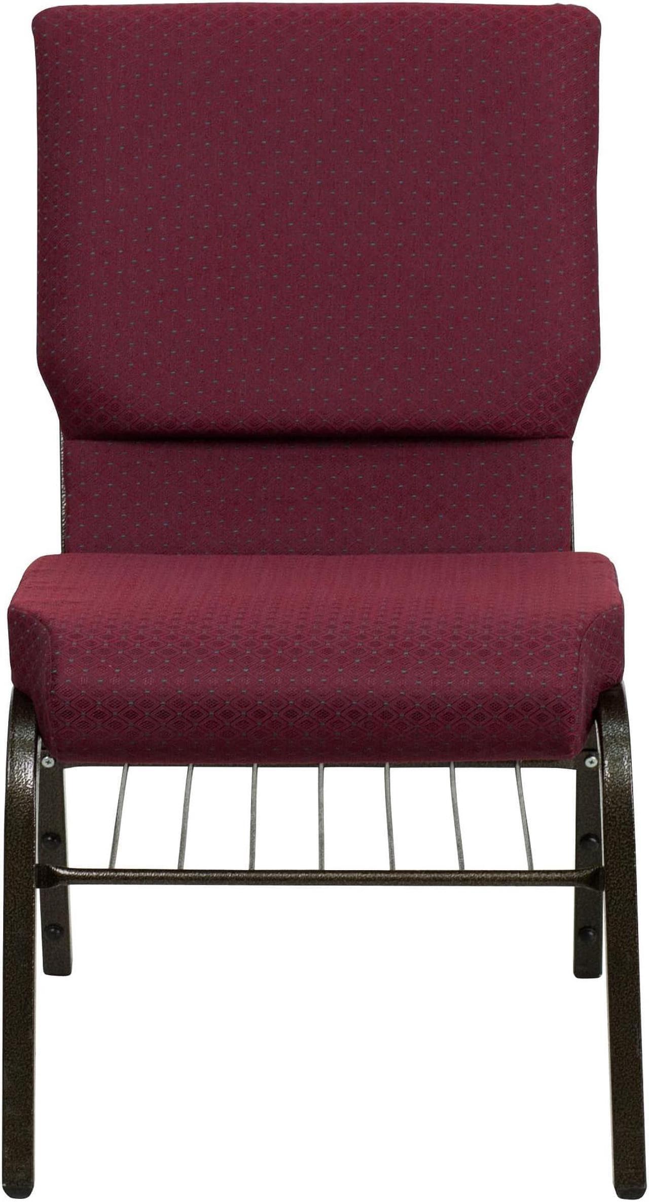 Alt view image 9 of 20 - HERCULES Series 18.5''W Church Chair in Burgundy Patterned Fabric with Book Rack - Gold Vein Frame