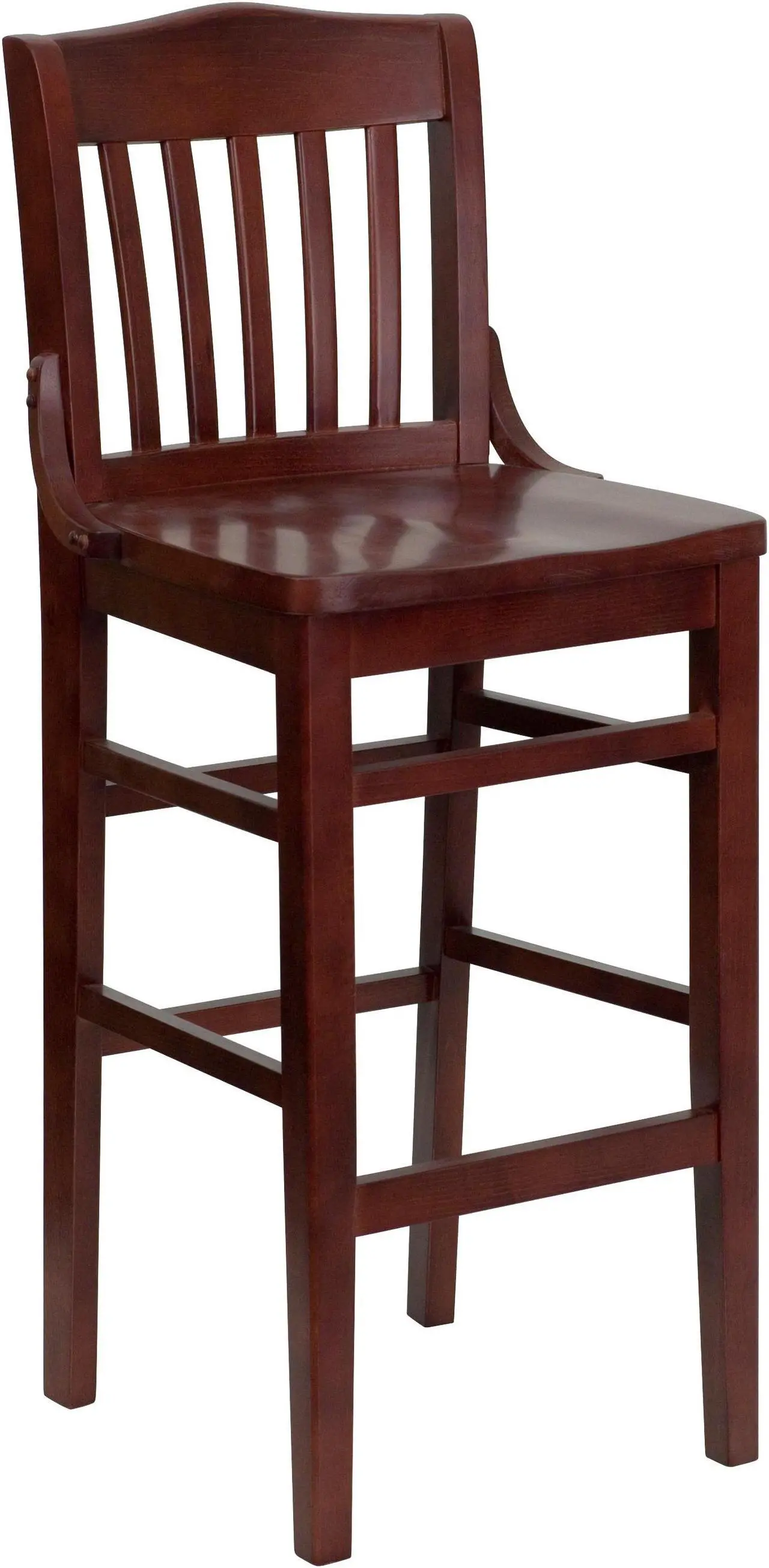 Alt view image 17 of 20 - HERCULES Series School House Back Mahogany Wood Restaurant Barstool