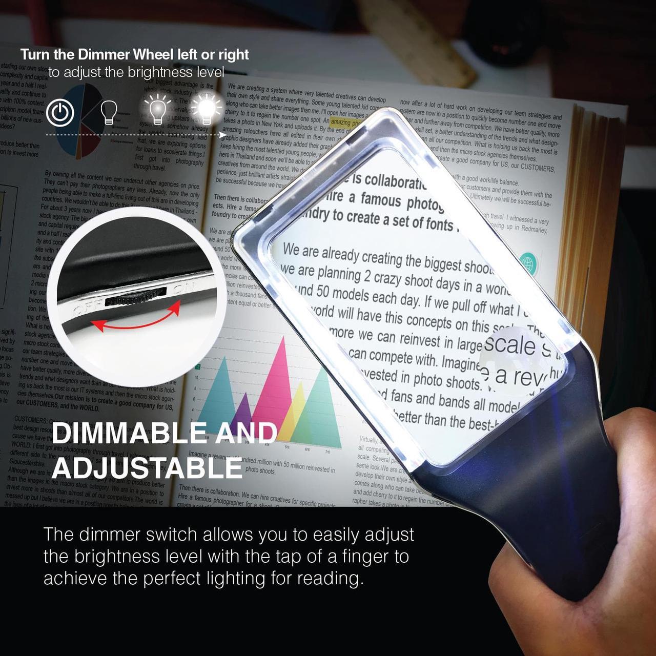 Alt view image 7 of 8 - MagniPros 3X(300%) Magnifying Glass with [10 Anti-Glare & Dimmable LEDs]-Evenly Lit Viewing Area-The Brightest & Best Reading Magnifier for Small Prints, Low Vision Seniors, Macular Degeneration
