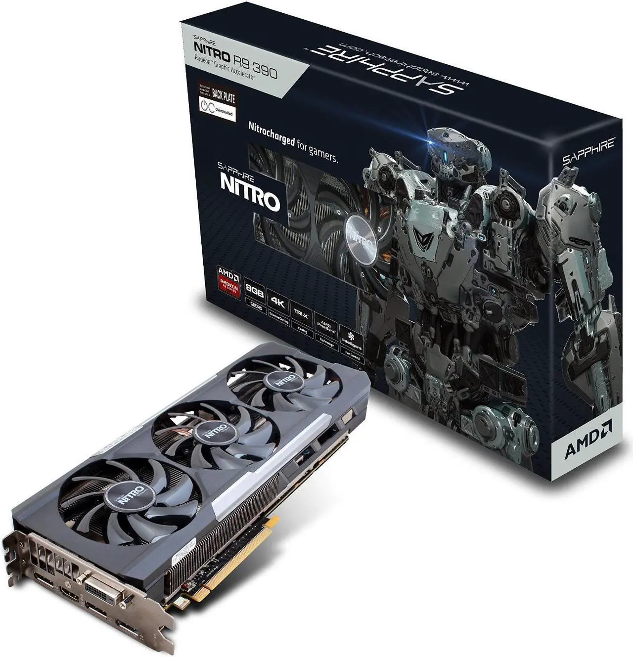 Main image of Sapphire 11244-01-20G Radeon NITRO R9 390 8GB GDDR5 DVI-D/HDMI with Back Plate (UEFI) Graphics Card
