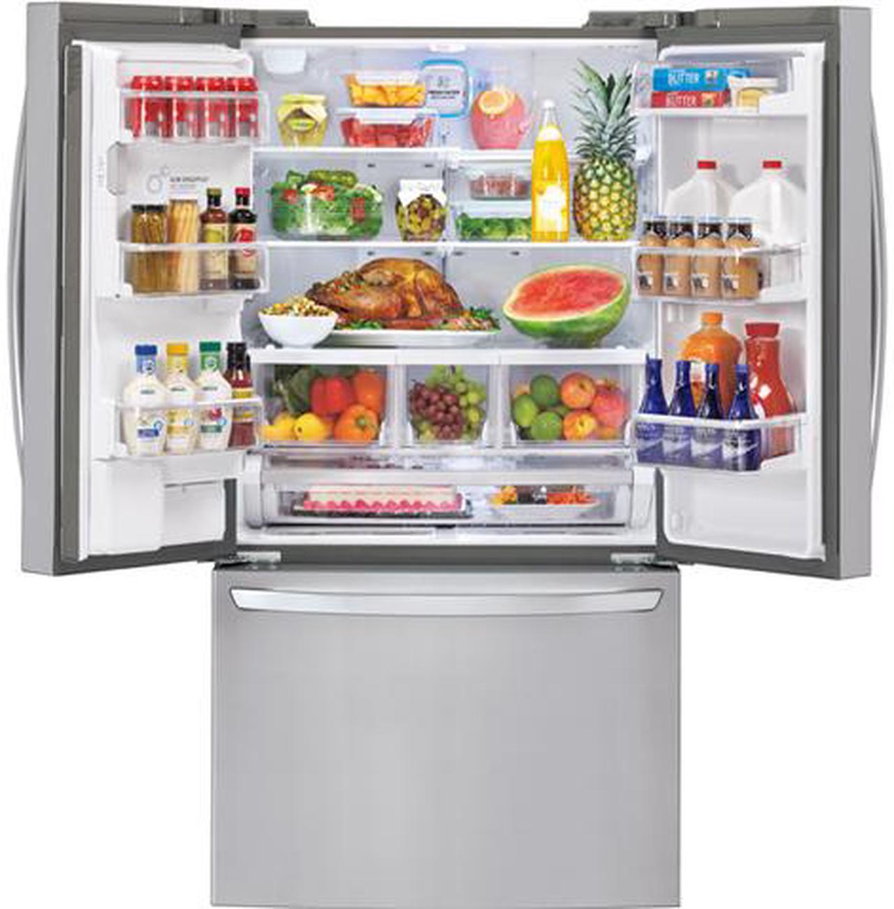 Alt view image 2 of 7 - 32.5 cu. ft. French Door Refrigerator with Spill Protector Tempered Glass Shelves, 4-Compartment Crisper System, Adjustable Gallon Door Bins and External Ice/Water Dispenser