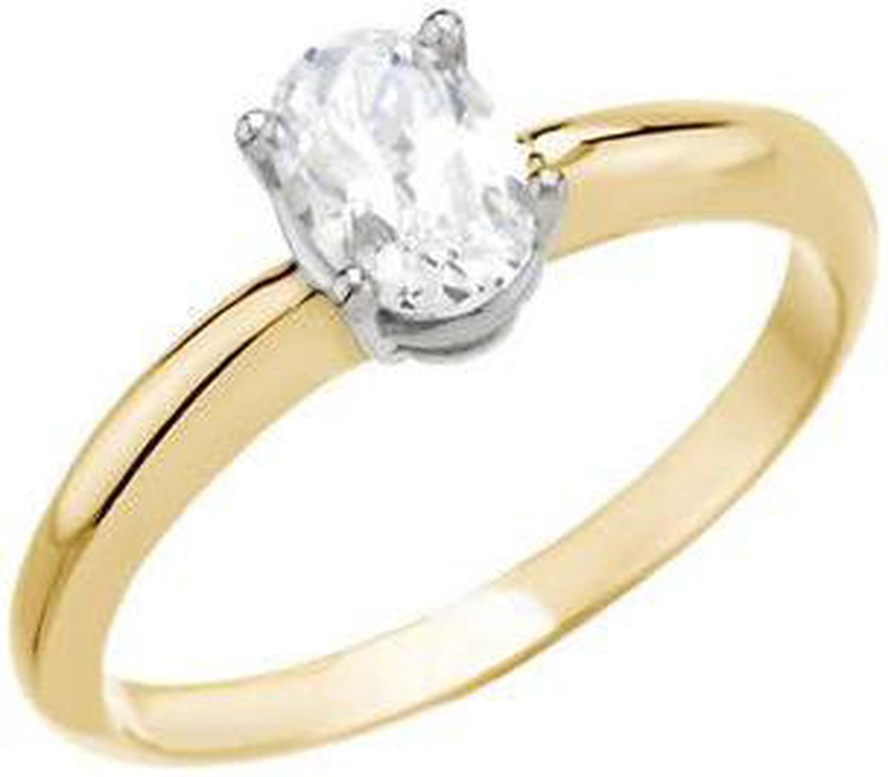 Oval Diamond Solitaire Engagement Ring 14k Yellow Gold 0.52 Ct, (D Color, SI3(Laser Drilled) Clarity)