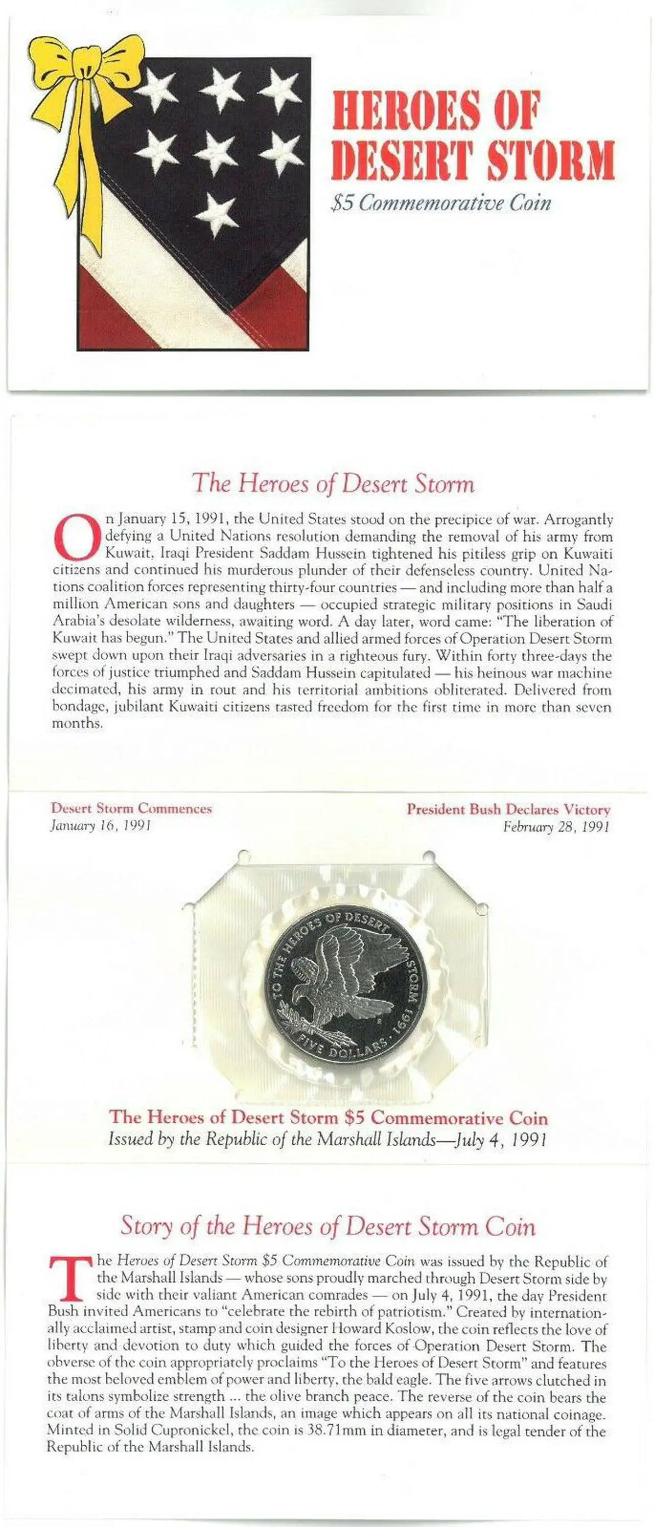 Main image of 1991 Heroes of Desert Storm $5 Republic of Marshall Islands Commemorative Coin Uncirculated