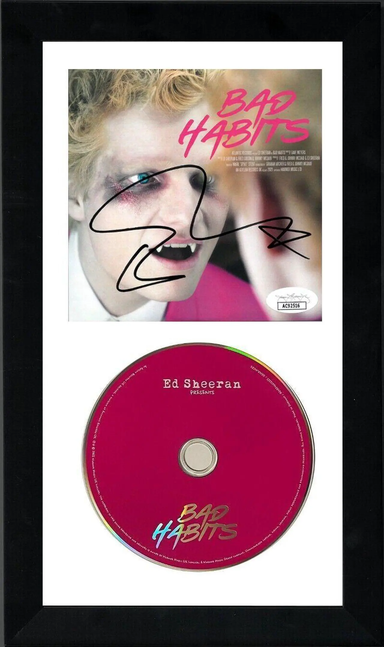 Main image of Ed Sheeran signed 2021 Bad Habits Atlantic Records CD Single Cover w/ CD 6.5x12 Custom Framing- JSA #AC92516