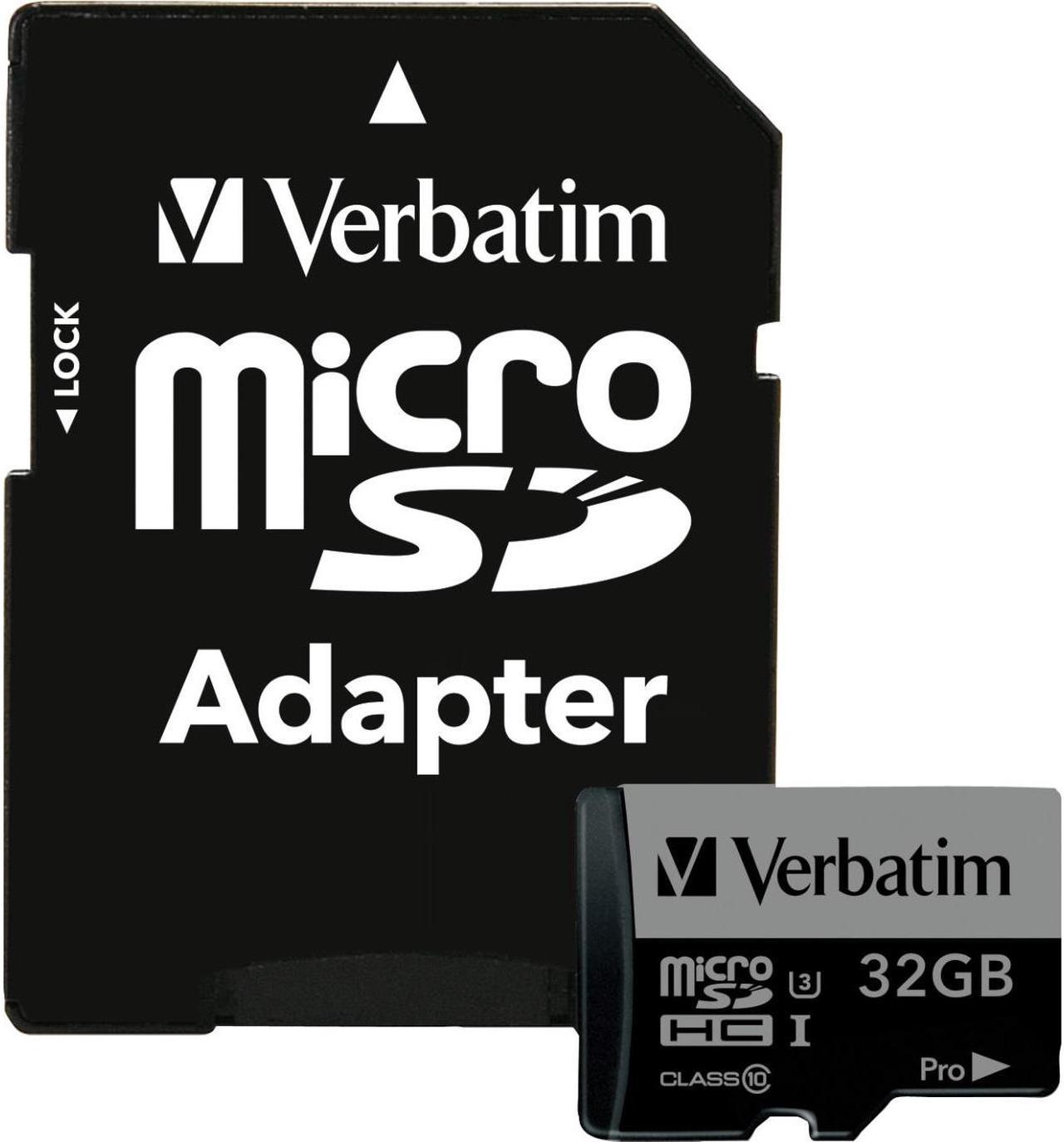 Verbatim 32GB Pro 600X microSDHC Memory Card with Adapter, UHS-I U3 Class 10 - Class 10/UHS-I (U3) - 90 MB/s Read1 Pack - 600x Memory Speed