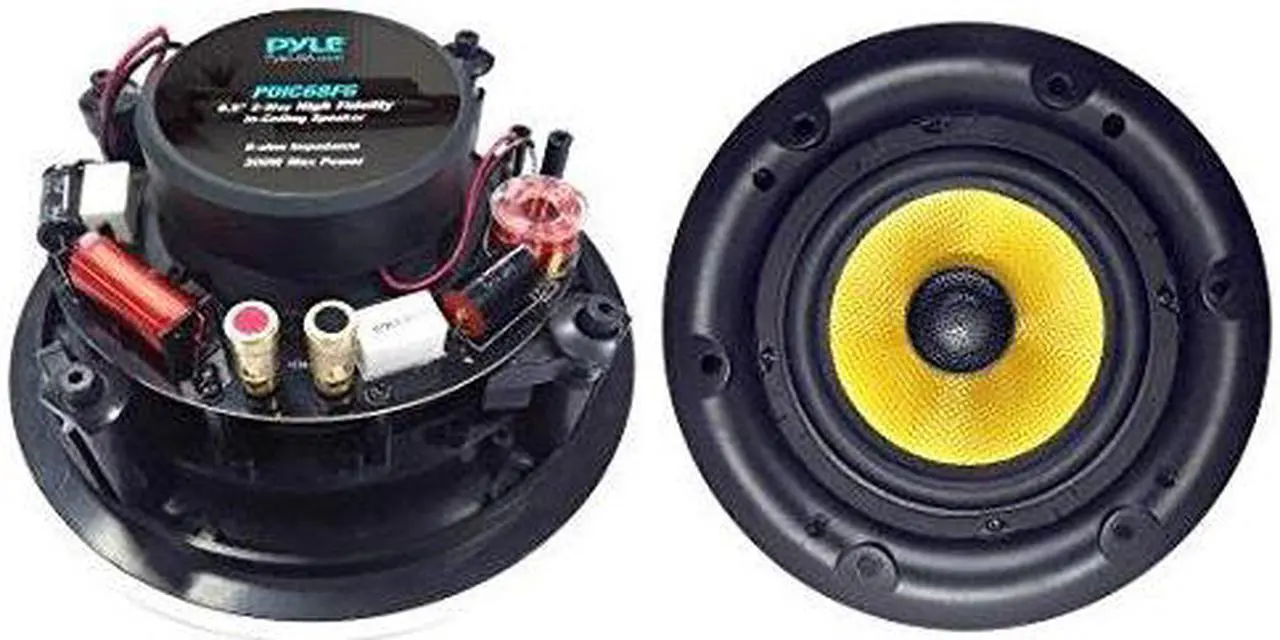 Alt view image 2 of 2 - 6.5 ceiling wall hifi speakers  2way full range speaker pair builtin electronic crossover network flush mount design w/55hz22khz frequency response 300 watts & magnetic grills  pyle pdic68fg