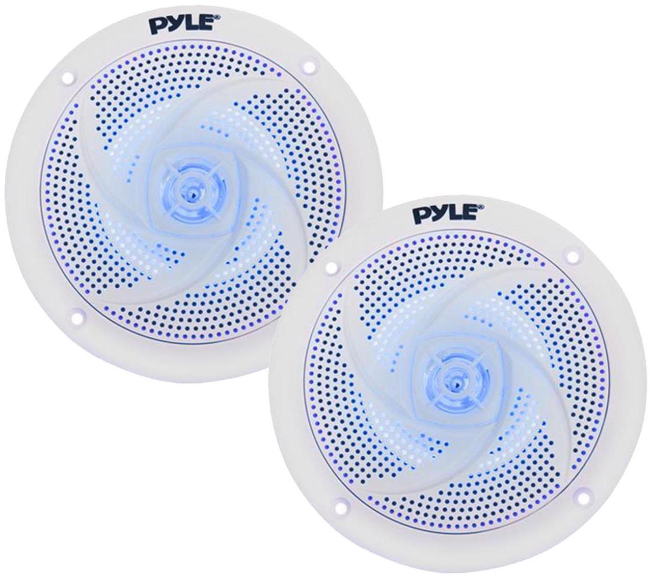 Alt view image 5 of 6 - Dual MXD13 Single DIN Bluetooth Marine MP3 AM/FM Stereo Receiver, White Cover, Long Range Antenna, Amplifier w/Kit, 4x 8'' 320 Watt Max  2-Way Blue Flashing LED Boat Speakers (White)