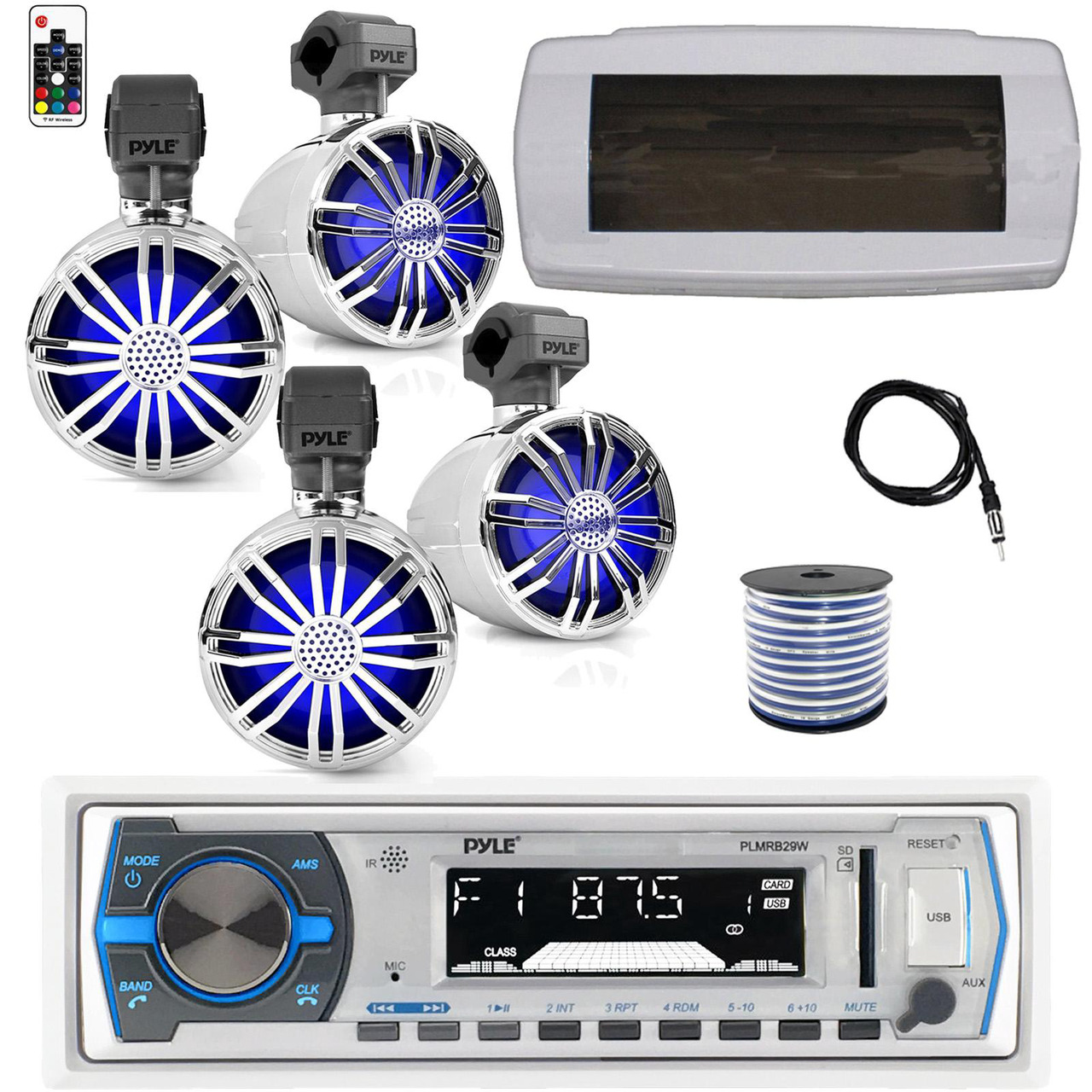 thumbnail image 2 of Pyle PLMRB29B Single DIN Marine Stereo - Bluetooth, AM/FM, USB, AUX, 75W RMS 2 of 3