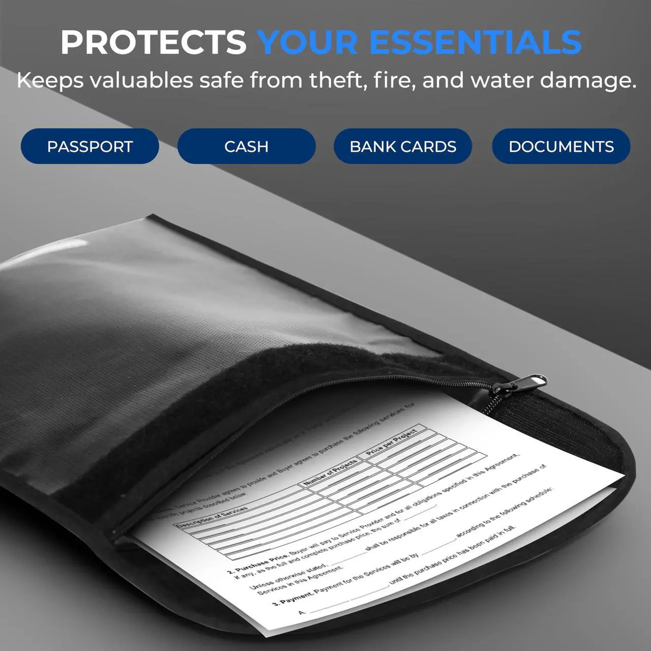 Alt view image 4 of 4 - SereneLife Fire & Water Resistant Security Bag | 0.6"x11"x15" IN Fire Resistant Document & Money Bag with Interior Pockets, Durable Design, Ideal for Home, Office, or Travel Use | Black