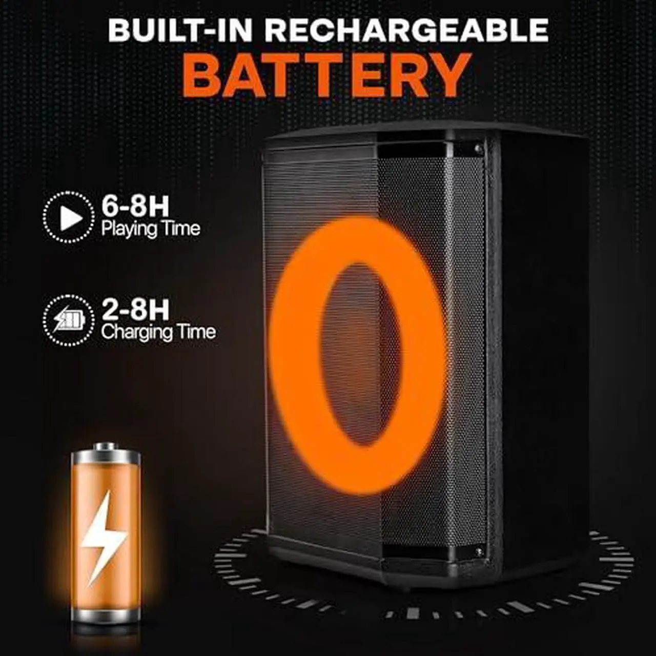 Alt view image 7 of 7 - Pyle Portable Bluetooth Speaker with 8" Inch Woofer, TWS Function, Mic Input, USB/Micro SD/FM Radio, Colorful Ring Lights, 120W Rechargeable Battery, Tripod Stand, Hi-Fi Sound, Indoor/Outdoor Use