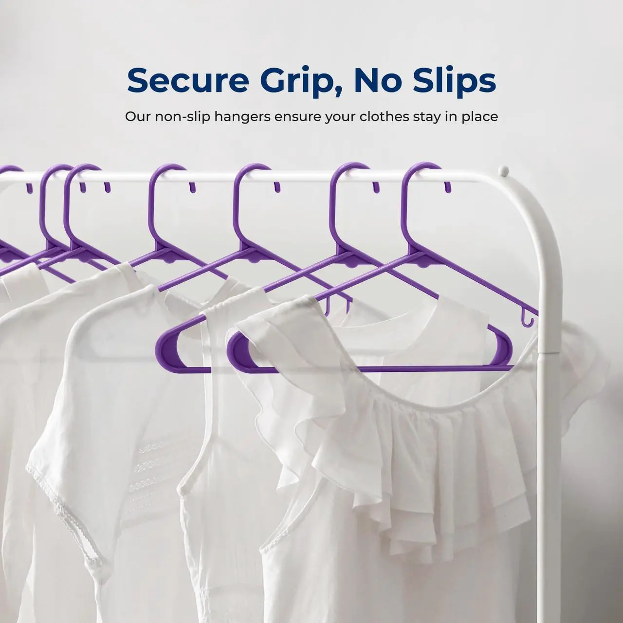 Alt view image 2 of 7 - SereneLife 10-Pack Plastic Hangers, Non-Slip, Space-Saving Closet Organizers, Durable and Strong for Shirts, Sweaters, Hoodies, Kids Clothes & Dresses, Ultra-Thin, Lightweight - Purple