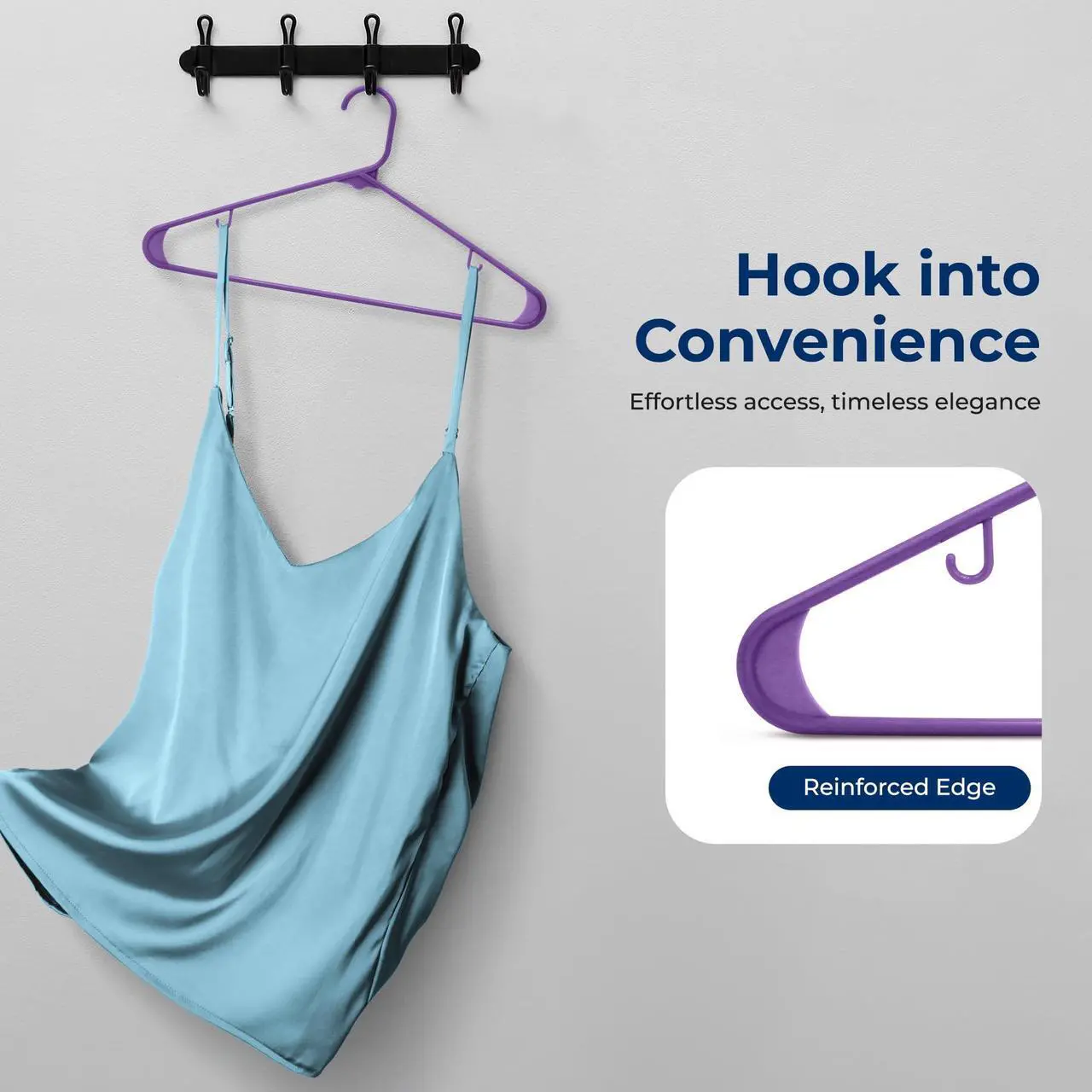Alt view image 5 of 7 - SereneLife 10-Pack Plastic Hangers, Non-Slip, Space-Saving Closet Organizers, Durable and Strong for Shirts, Sweaters, Hoodies, Kids Clothes & Dresses, Ultra-Thin, Lightweight - Purple