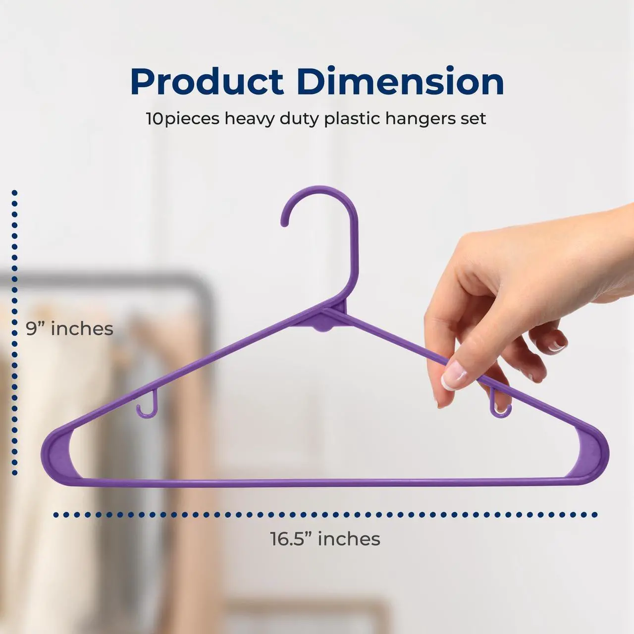 Alt view image 7 of 7 - SereneLife 10-Pack Plastic Hangers, Non-Slip, Space-Saving Closet Organizers, Durable and Strong for Shirts, Sweaters, Hoodies, Kids Clothes & Dresses, Ultra-Thin, Lightweight - Purple