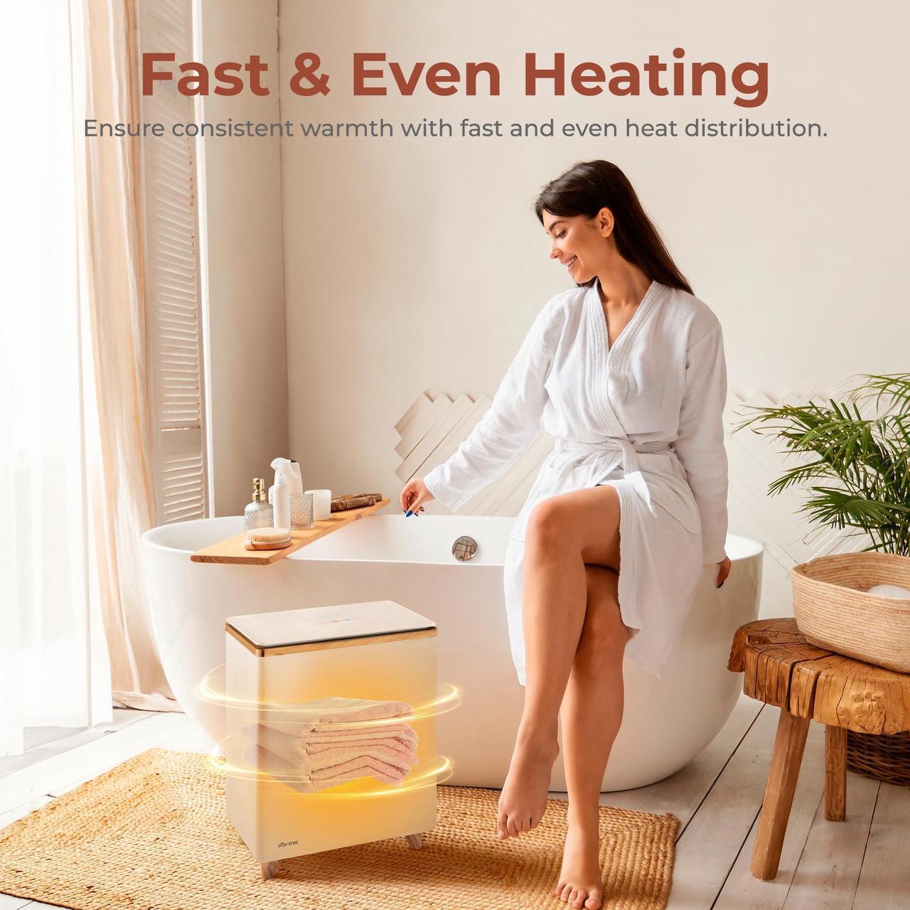 Alt view image 4 of 7 - SereneLife Luxury Rectangle Towel Warmer - Spa & Bathroom Heater with Custom Fragrance, Auto Shut-Off, Fits 2 large Towels, Blankets, Bathrobes, PJ's - Perfect Gift for Him & Her (Natural Wood)