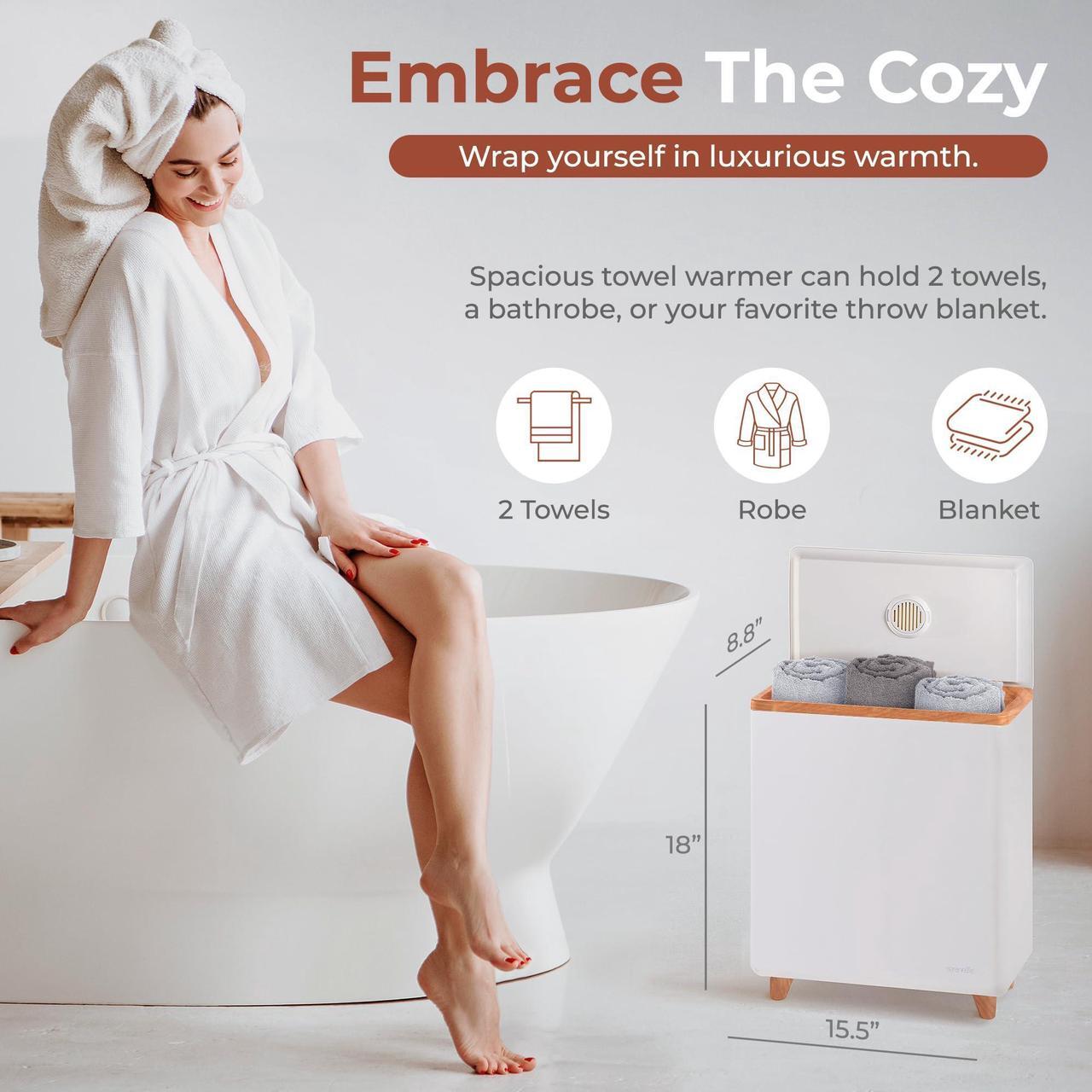 Alt view image 7 of 7 - SereneLife Luxury Rectangle Towel Warmer - Spa & Bathroom Heater with Custom Fragrance, Auto Shut-Off, Fits 2 large Towels, Blankets, Bathrobes, PJ's - Perfect Gift for Him & Her (Natural Wood)